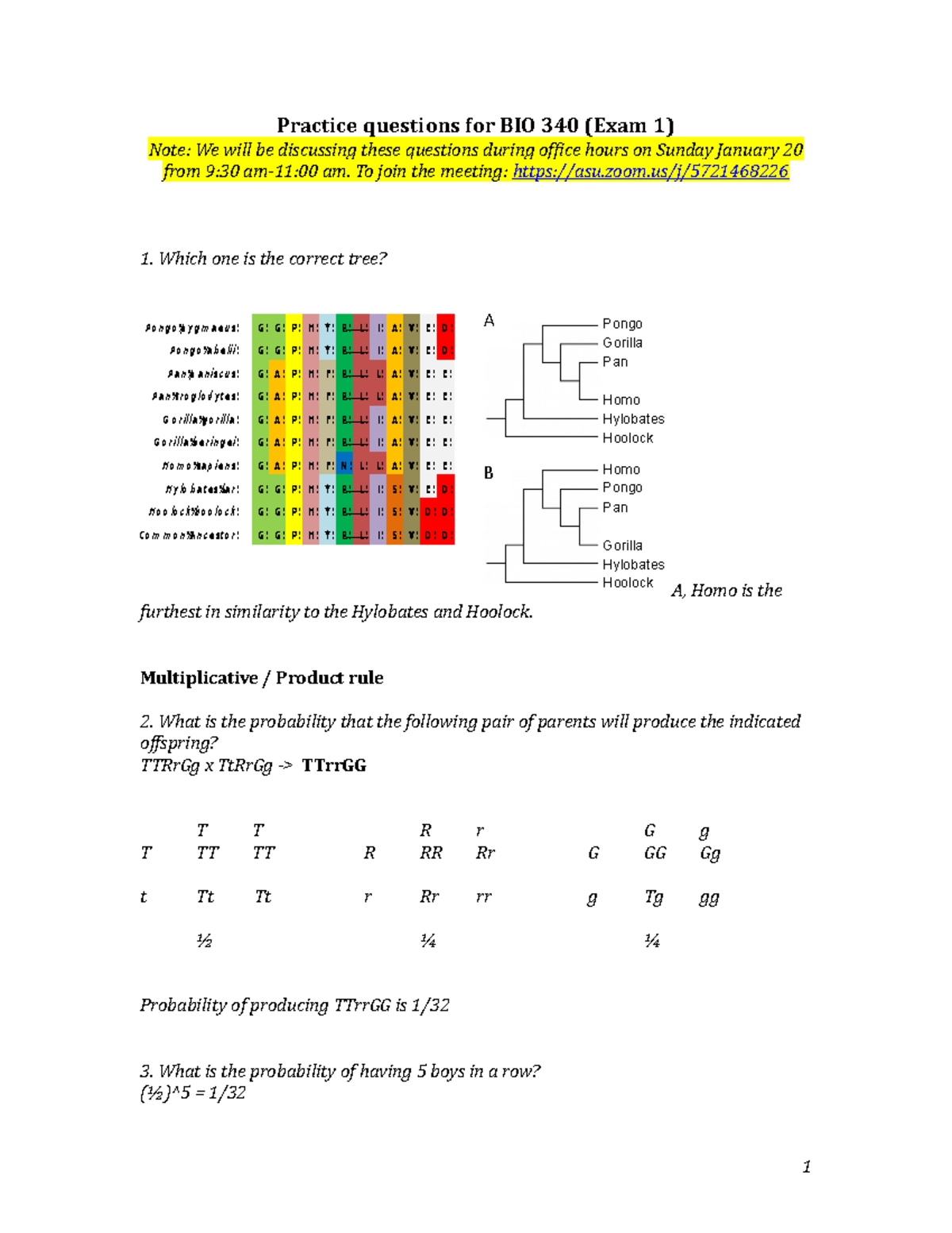 Practice Exam 1 Complete - Practice Questions For BIO 340 (Exam 1) Note ...