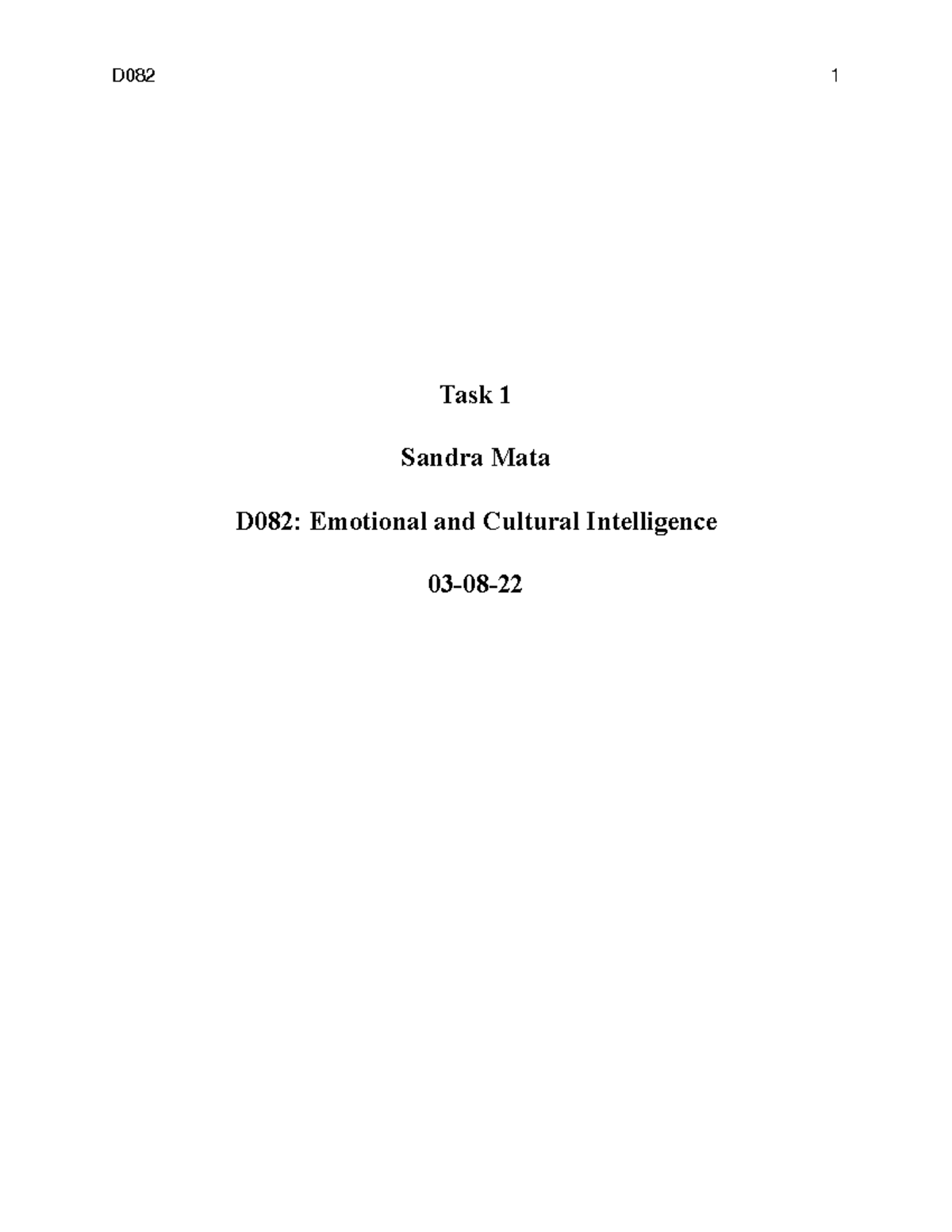 Emotional And Cultural Intelligence - Task 2 - D082 - WGU - Studocu