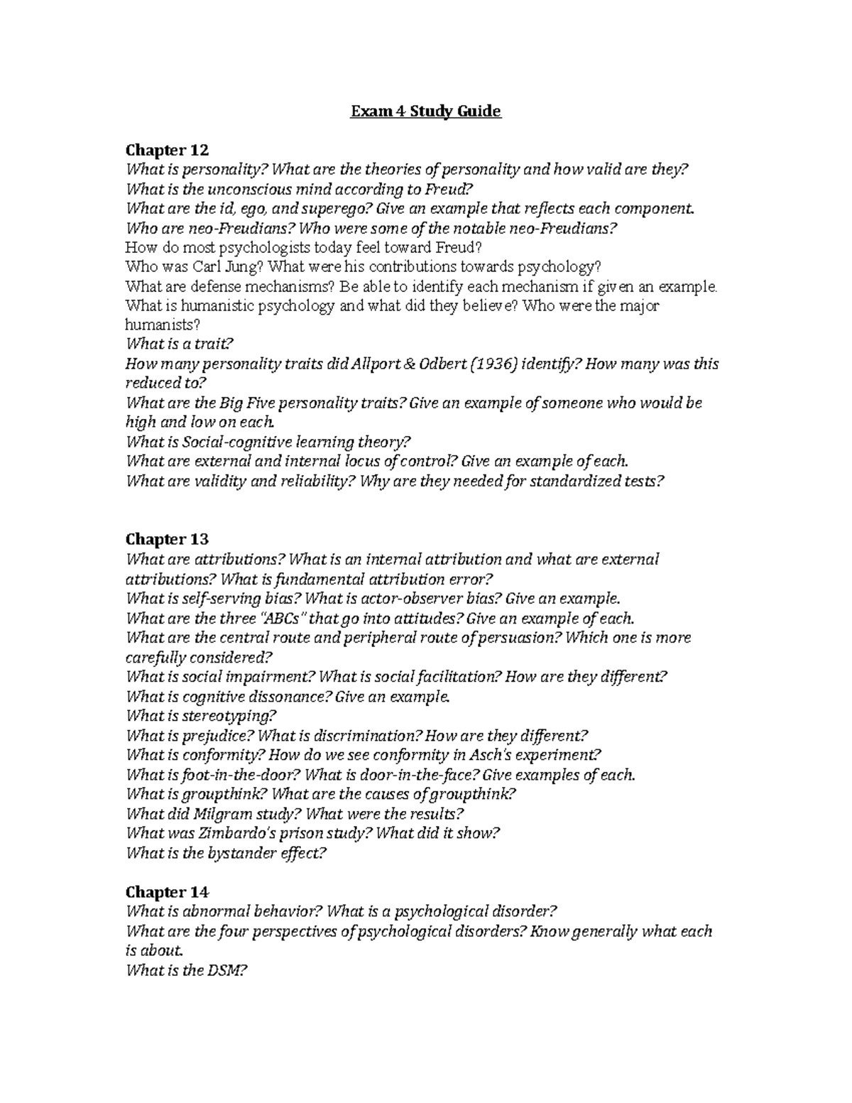 Exam 4 Study Guide - dini 1403 ttu - Exam 4 Study Guide Chapter 12 What ...