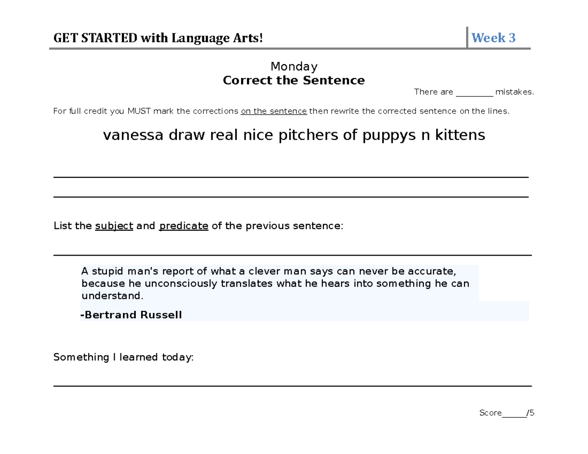 Grammar Bell Ringer Do Now 11 Monday Correct the Sentence There are _________ mistakes. For
