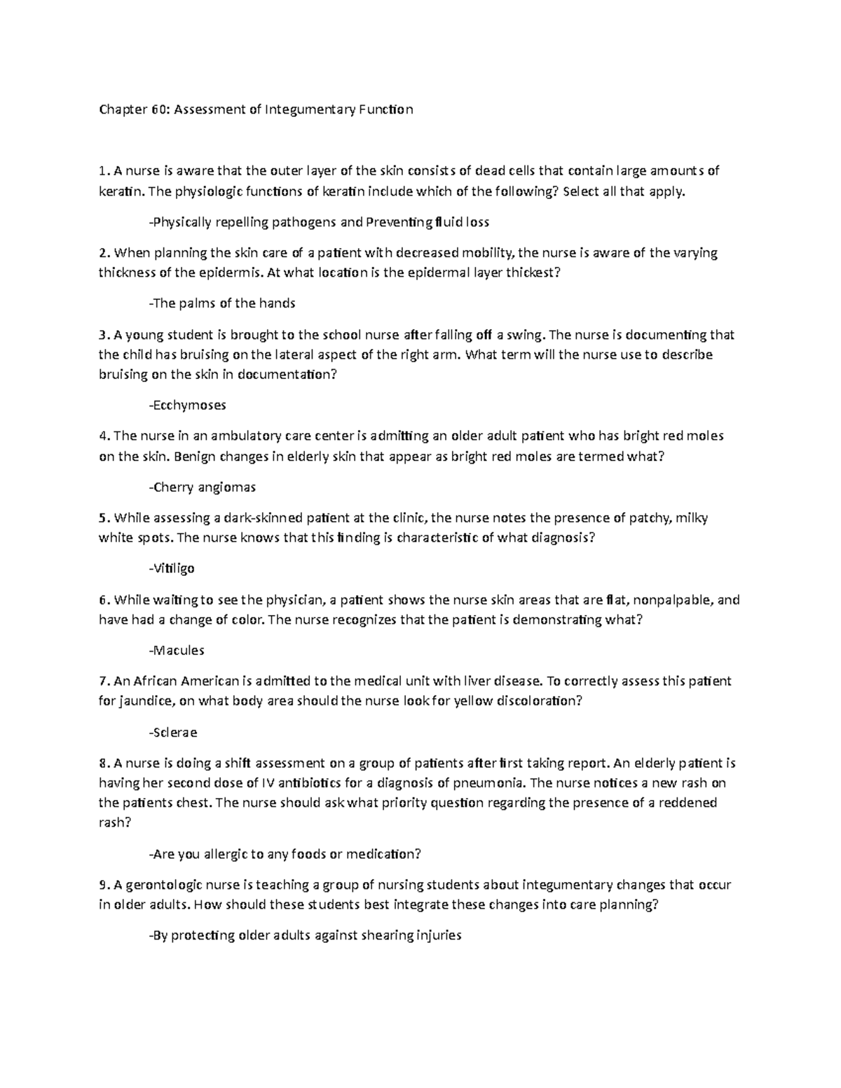 CH60 Medsurgbank - test bank - Chapter 60: Assessment of Integumentary ...