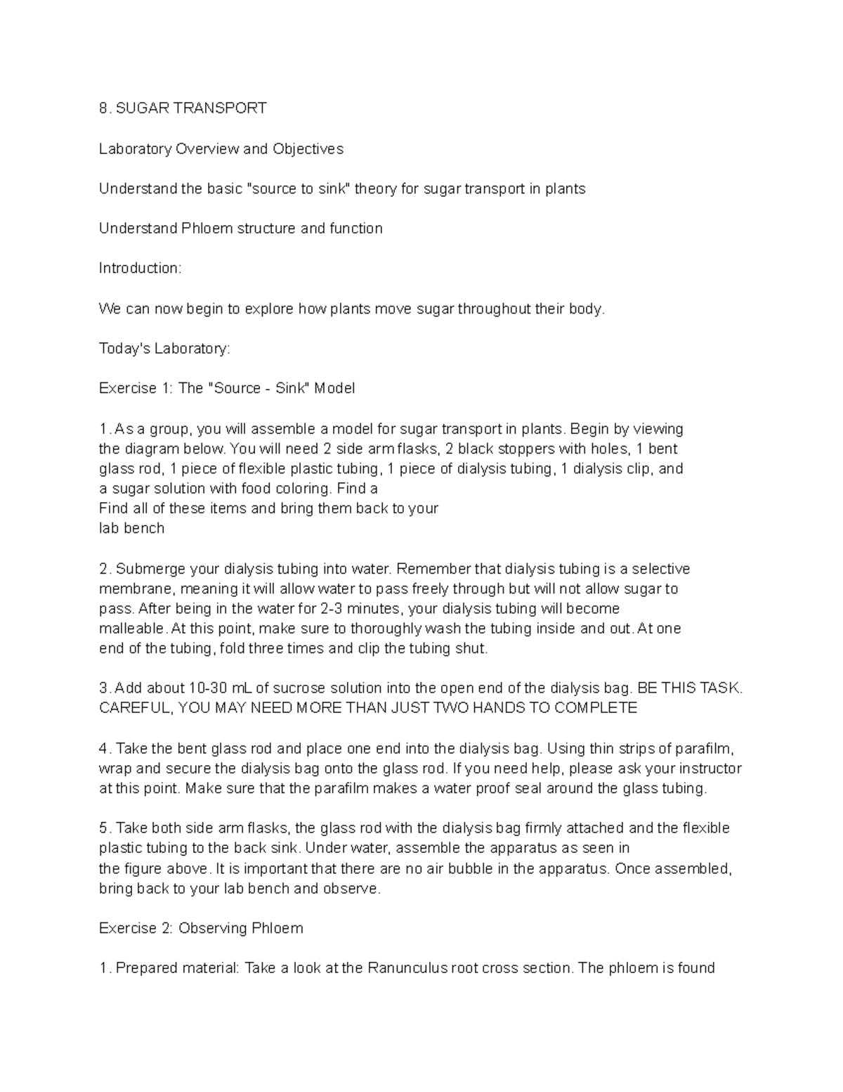 bio 201 lab 8 notes - 8. SUGAR TRANSPORT Laboratory Overview and ...