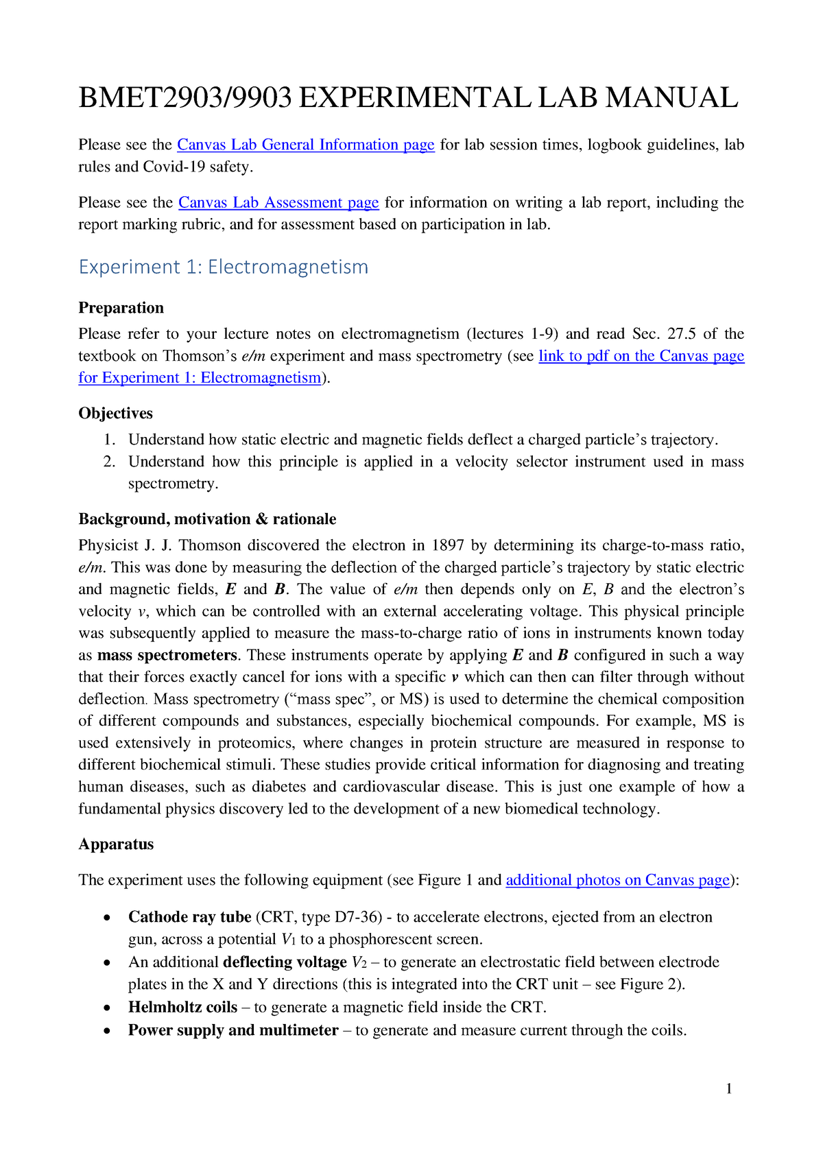 BMET Lab Manual Expt 1 - EM - BMET2903/9903 EXPERIMENTAL LAB MANUAL ...