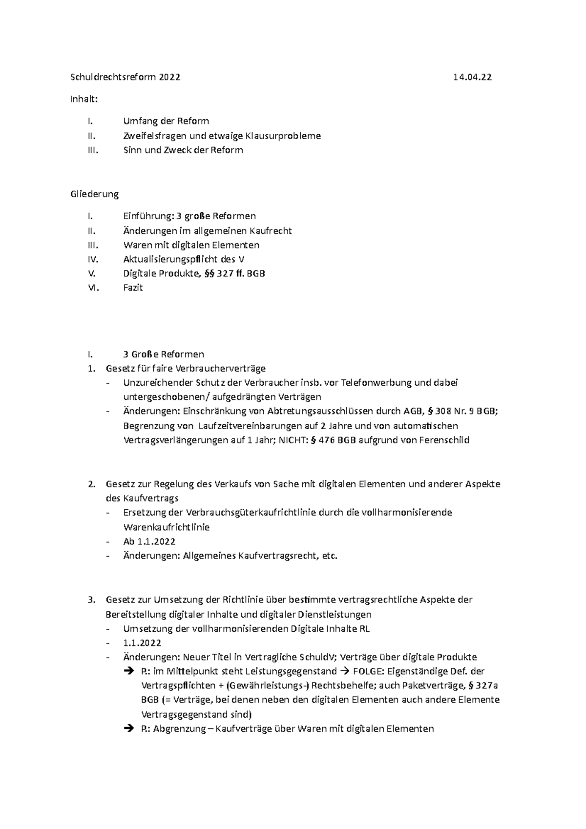 Schuldrechtsreform 2022 14 - Schuldrechtsreform 2022 14. Inhalt: I ...
