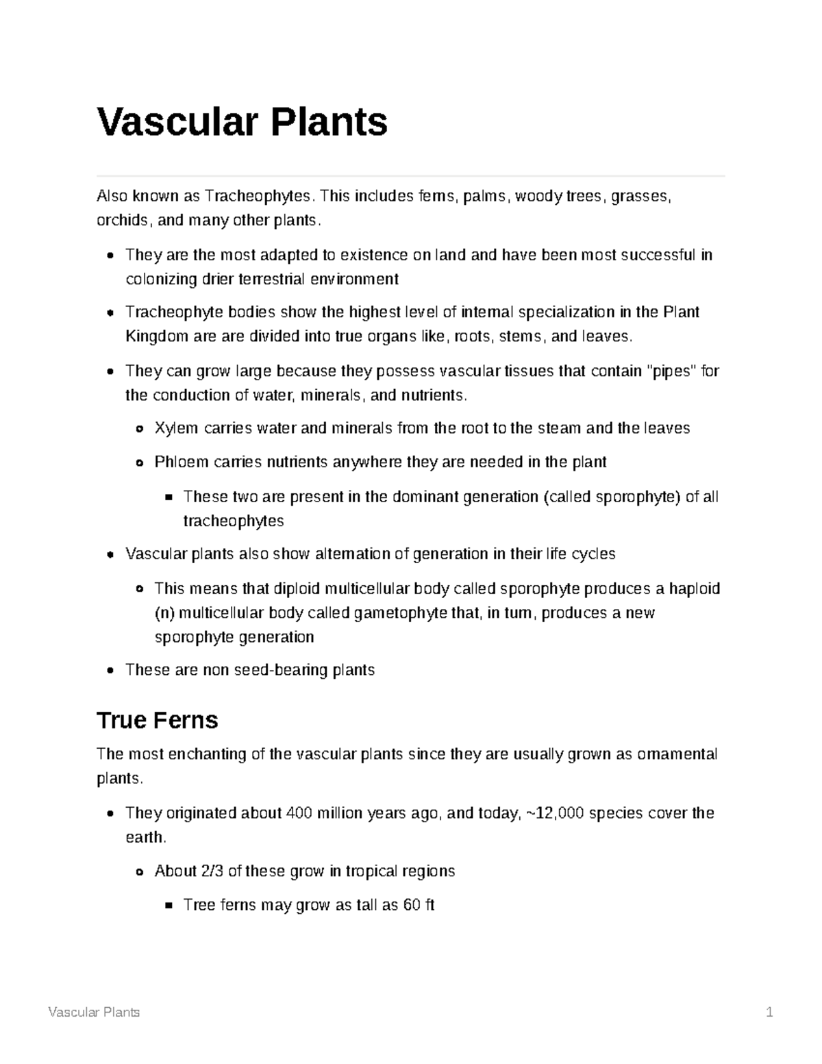 Ex 9 Vascular Plants - Summary Fundamentals Of Bio 2 - Vascular Plants ...