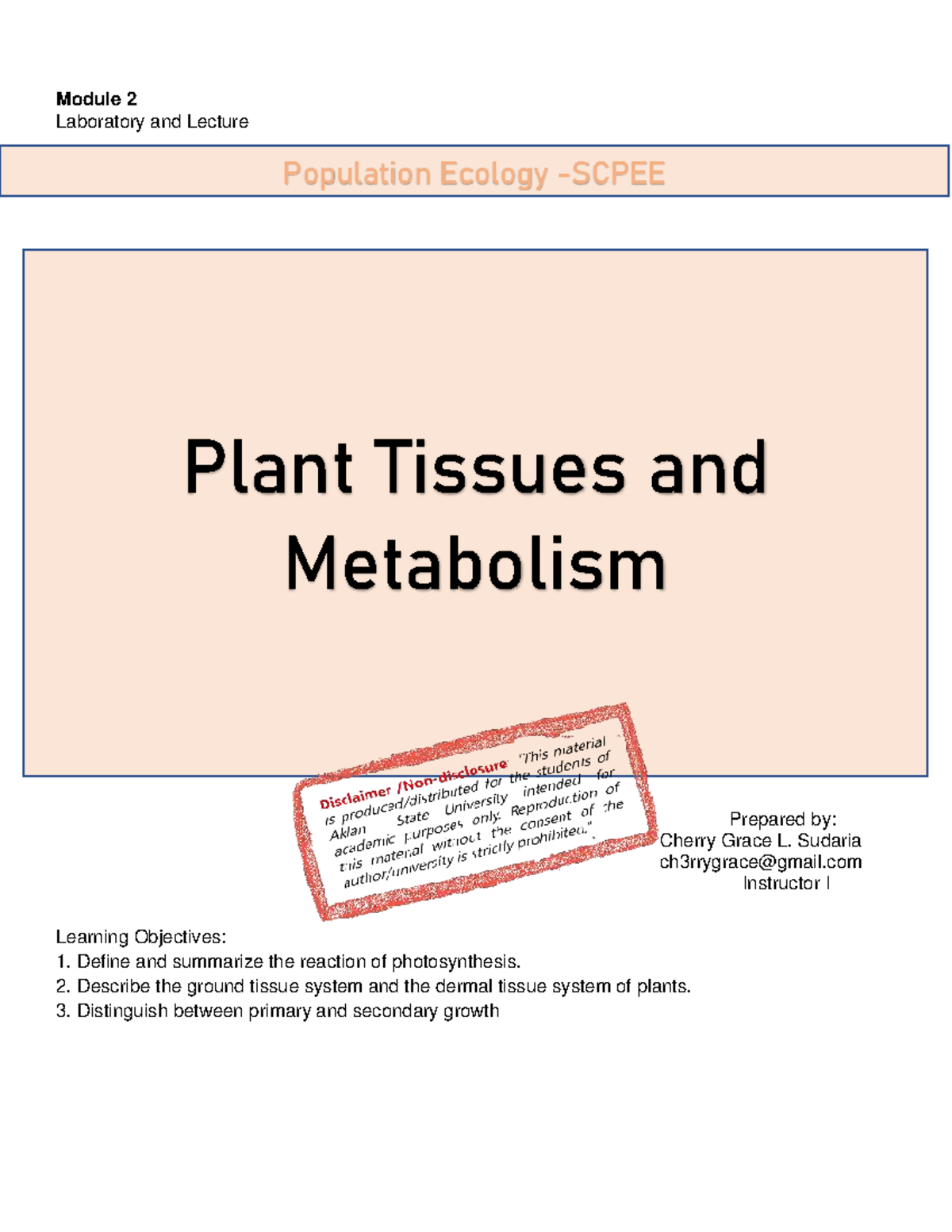 FCGB Module 2 - Lecture - Module 2 Laboratory and Lecture Prepared by ...