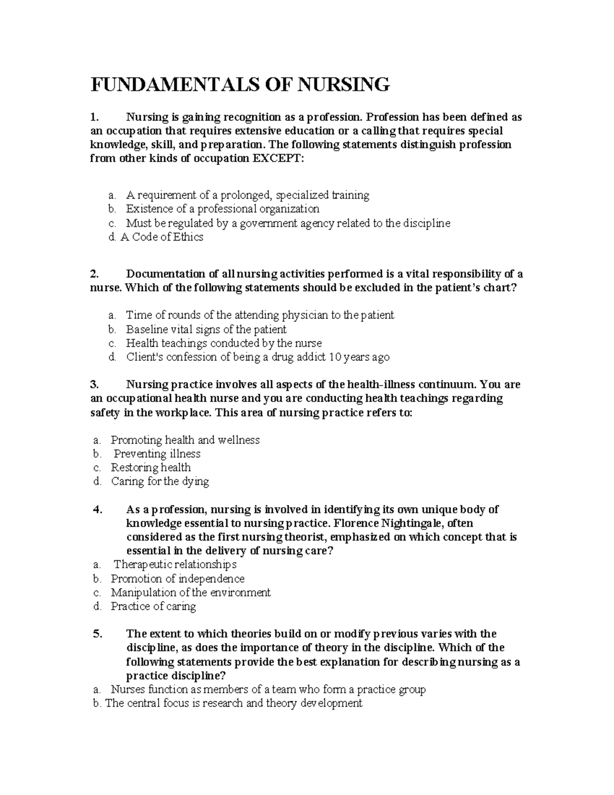 Balita Question and Answers - FUNDAMENTALS OF NURSING Nursing is ...