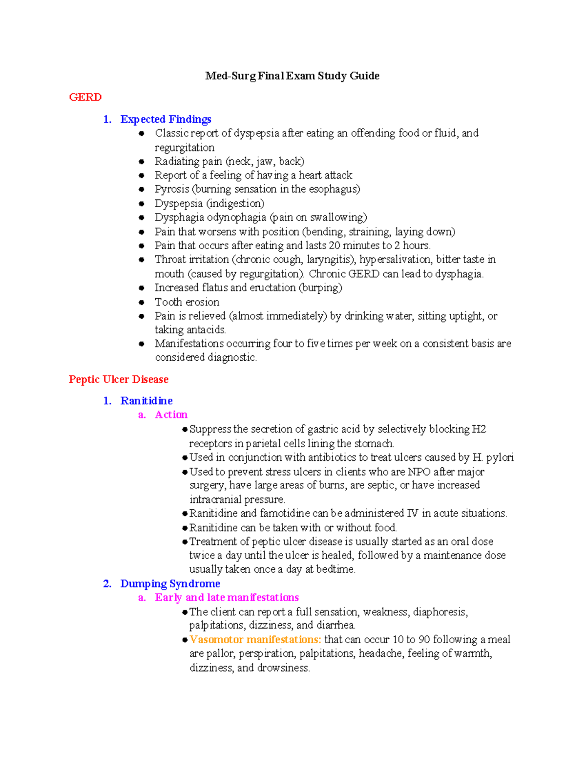 Final Study - MED SURG 102 - Lincoln Tech - Studocu