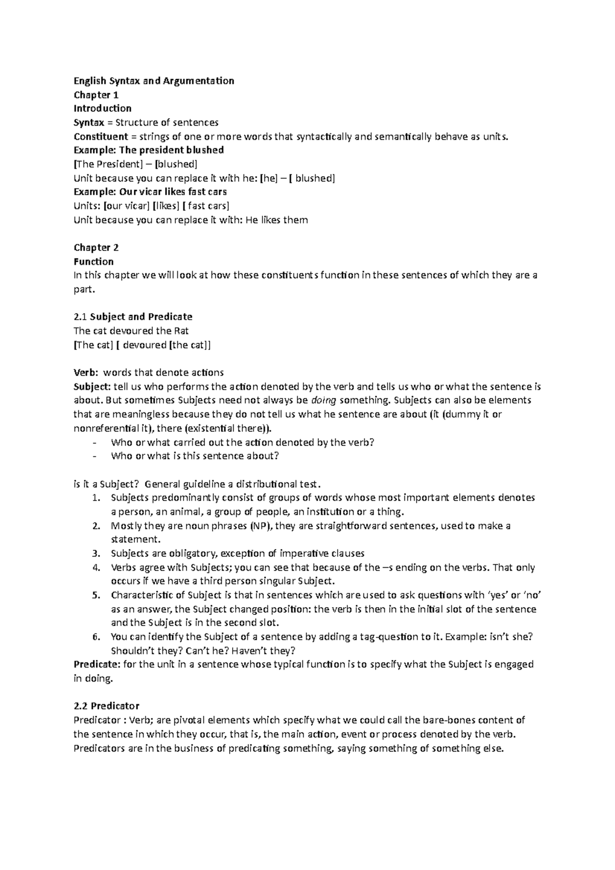 Summary syntaxanddiscourse - English Syntax and Argumentation Chapter 1 ...