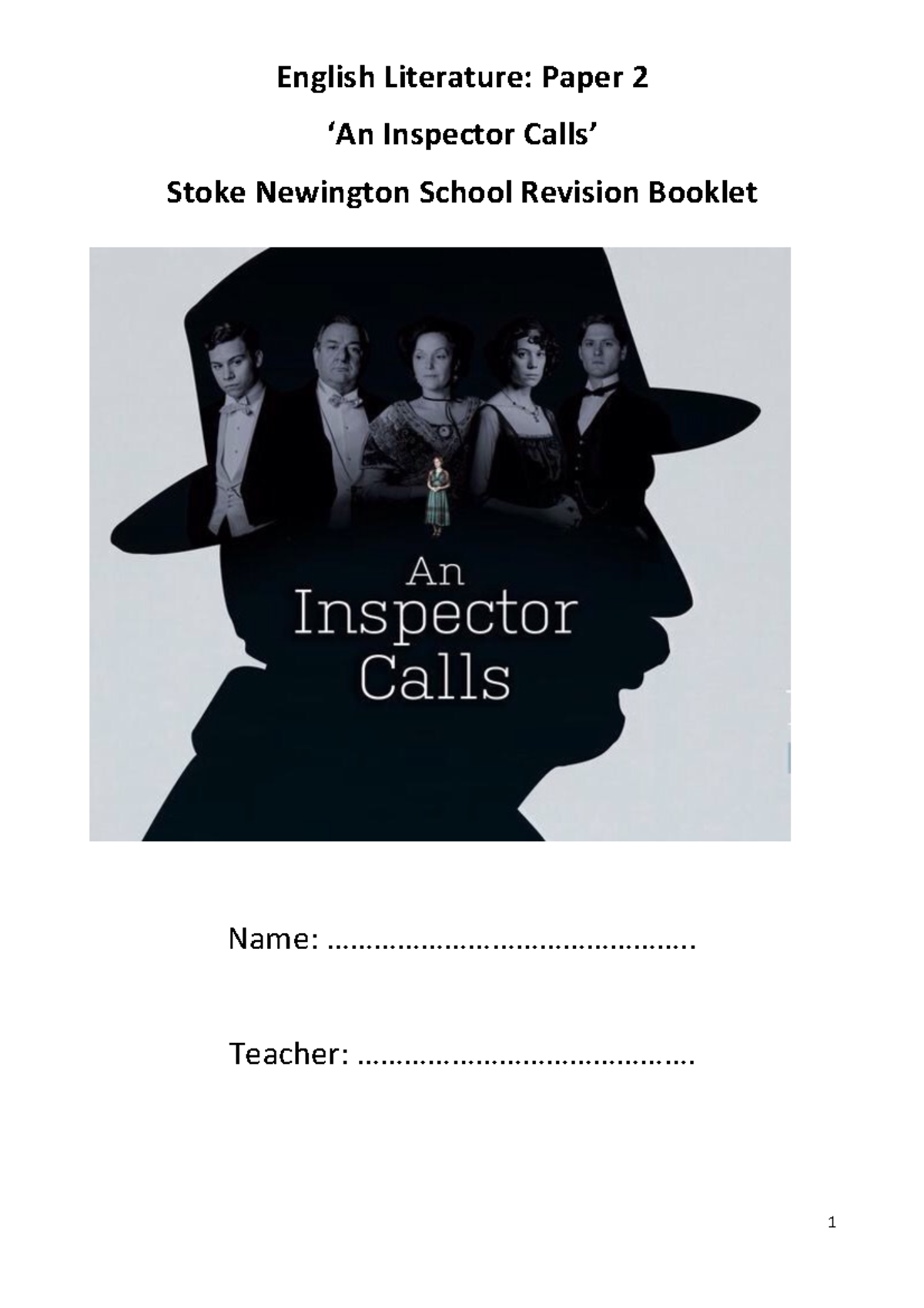 'An Inspector Calls Revision Booklet English Literature Paper 2 8An Inspector Calls9 Stoke 'An Inspector Calls Revision Booklet English Literature Paper 2 8An Inspector Calls9 Stoke