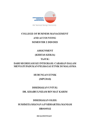 Hubungan Etnik Assignment Uniten Studocu