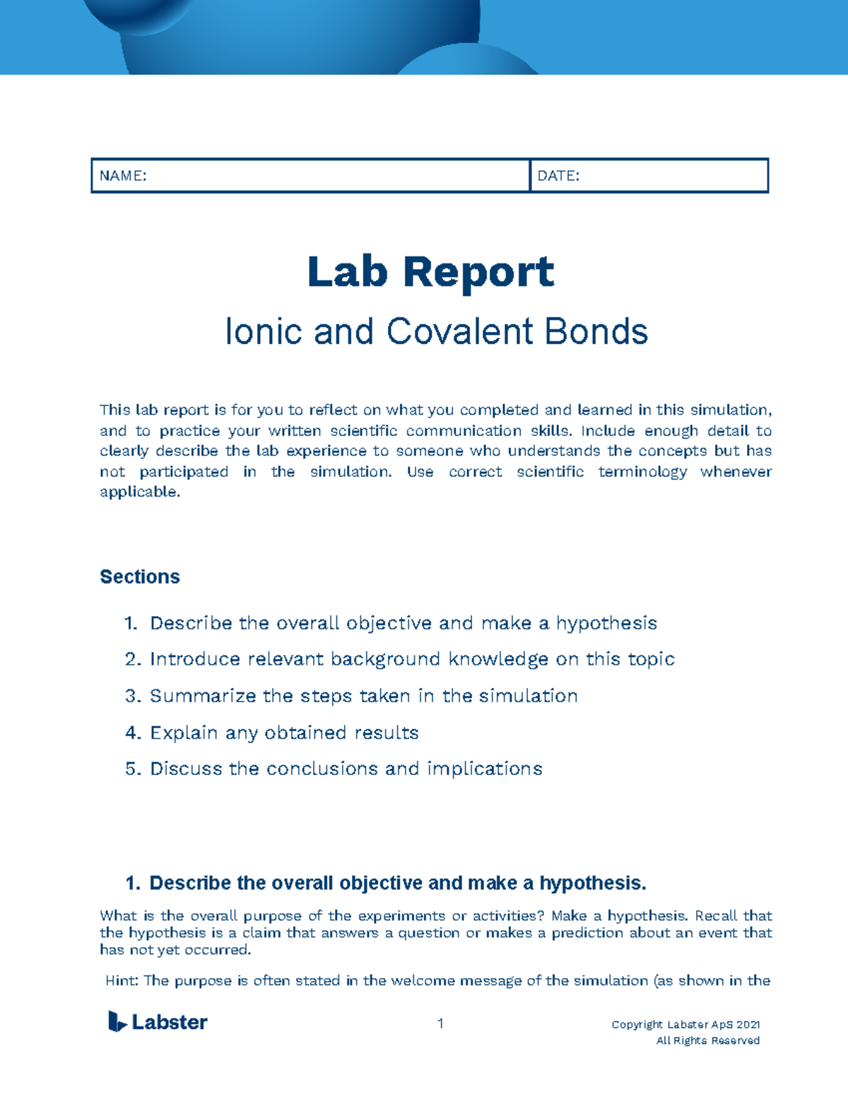 lab ionic and covalent bonds assignment lab report active