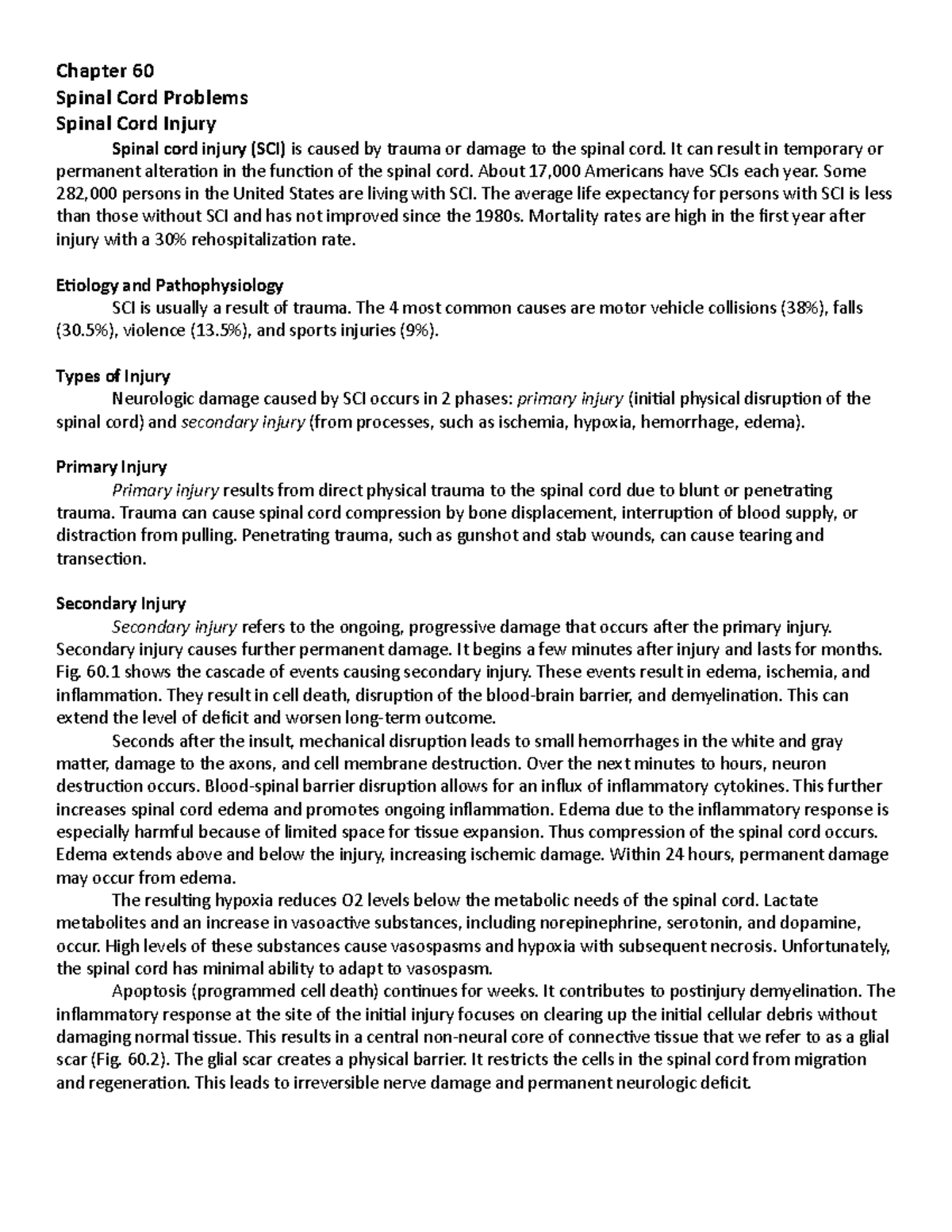 Chapter 60 Book - Ch 60 Notes - Chapter 60 Spinal Cord Problems Spinal ...