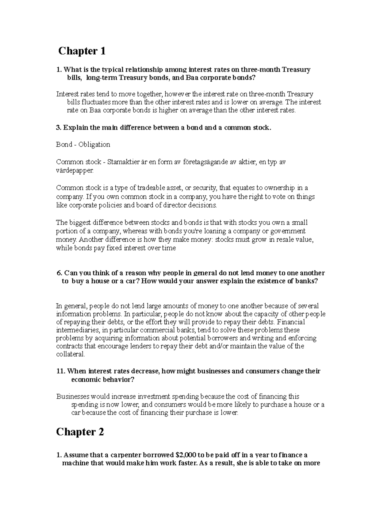 Questions chapter 14 Övningar från boken "The Economics of money