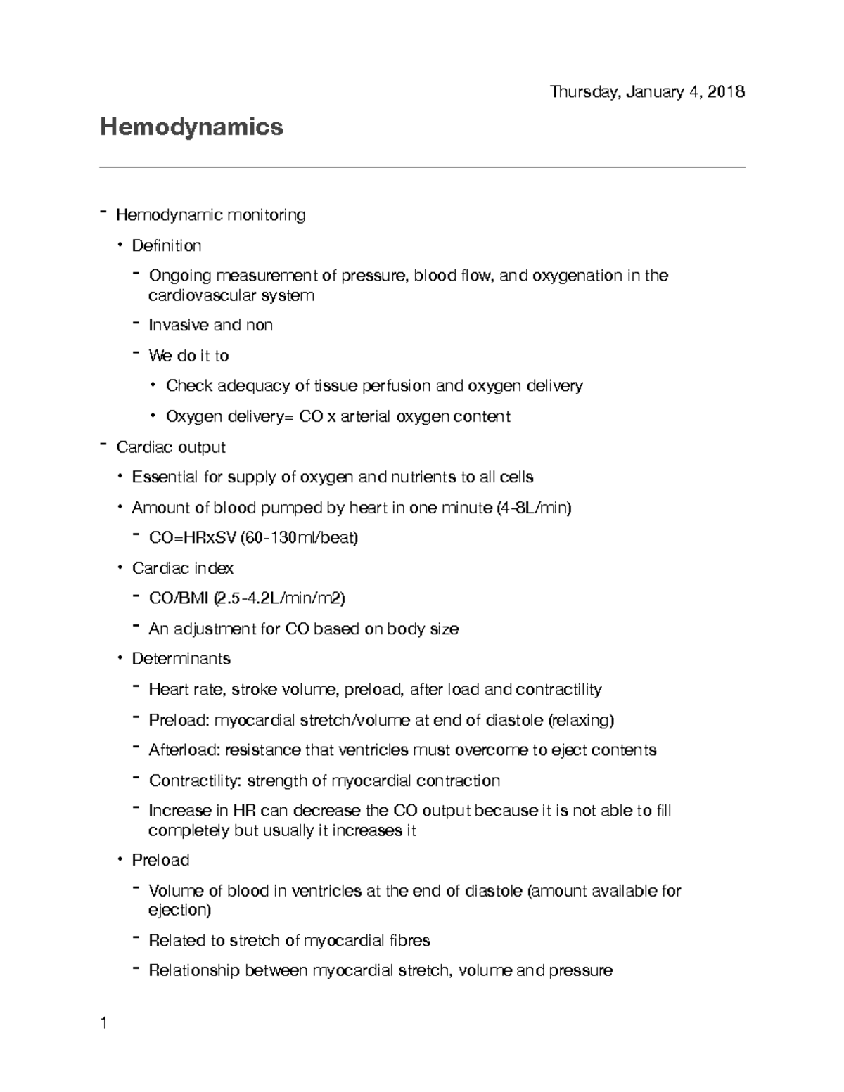 Hemodynamic Notes - Dr Rickeard - Thursday, January 4, 2018 ...