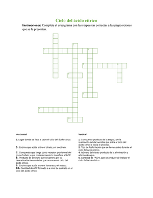 Ciclo Del Acido Citrico Crucigrama Studocu