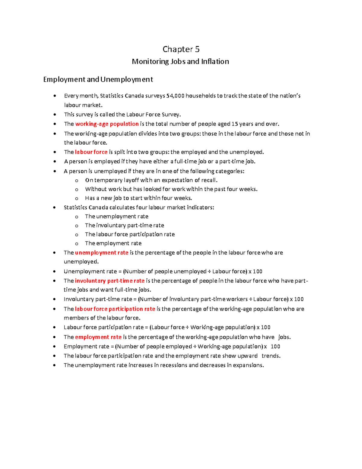 Ec1022 Chapter 5 - Chapter 5 Monitoring Jobs and Inflation Employment ...