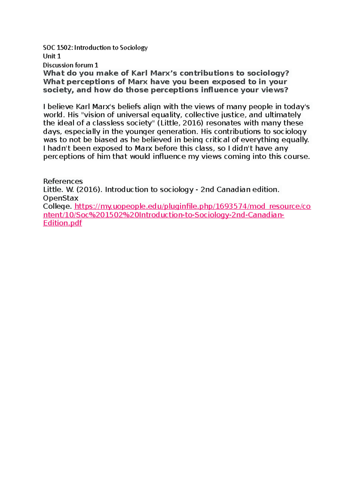 SOC 1502 Discussion Forum Unit 1 - SOC 1502: Introduction to Sociology ...