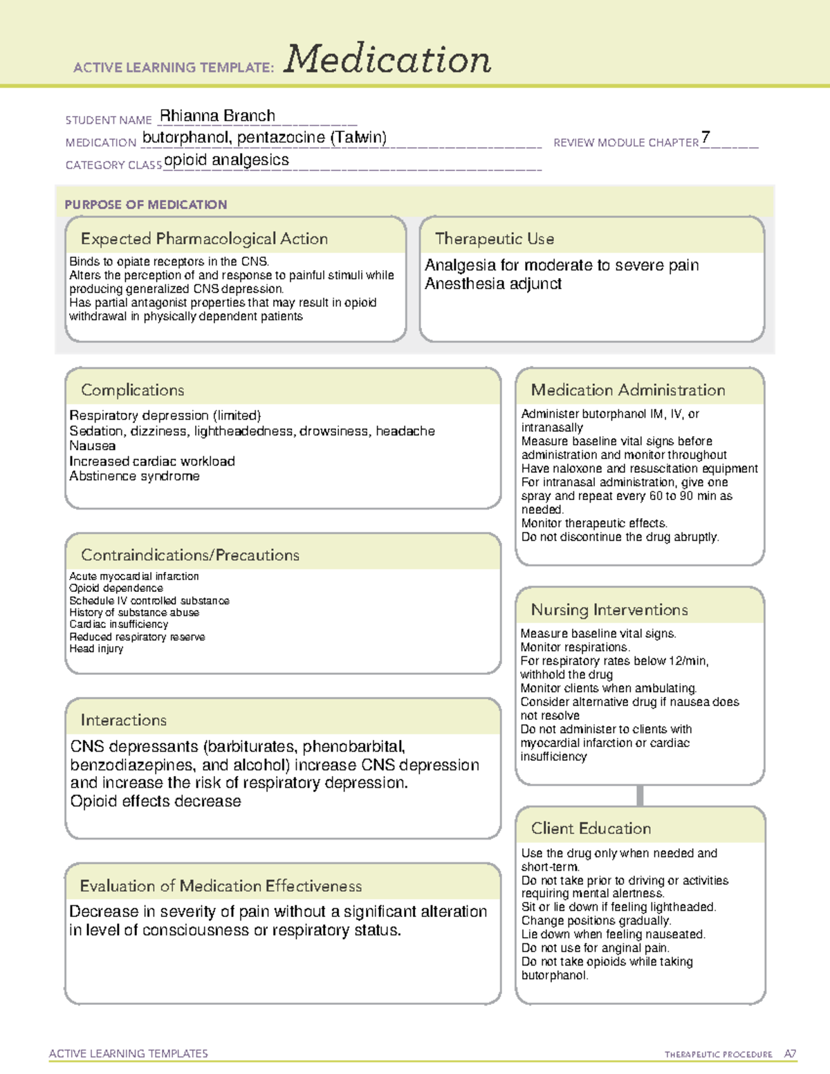 Drug card 6 - Med surg - ACTIVE LEARNING TEMPLATES THERAPEUTIC ...