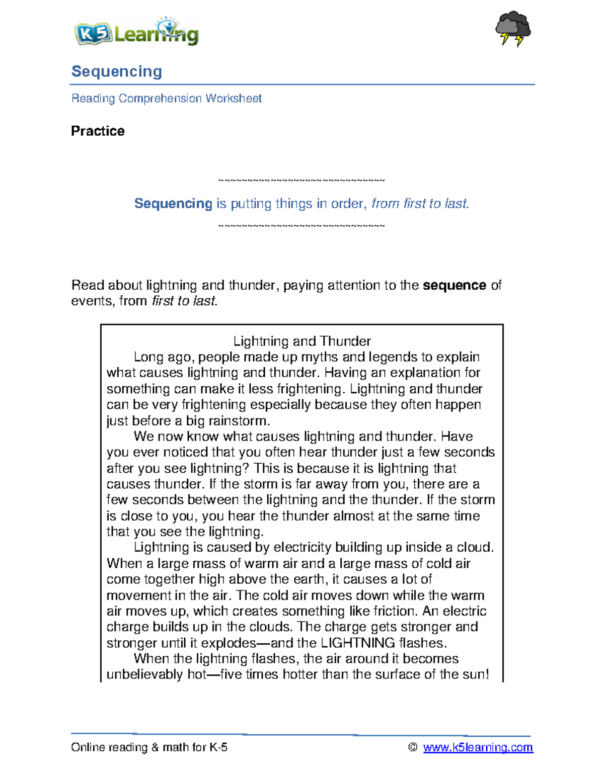 Sequencingevents Grade 5 Online reading & math for K5 © k5learning