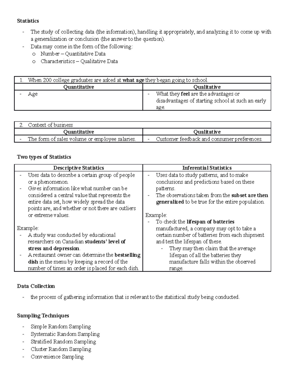 Statistics - Statistics The study of collecting data (the information ...