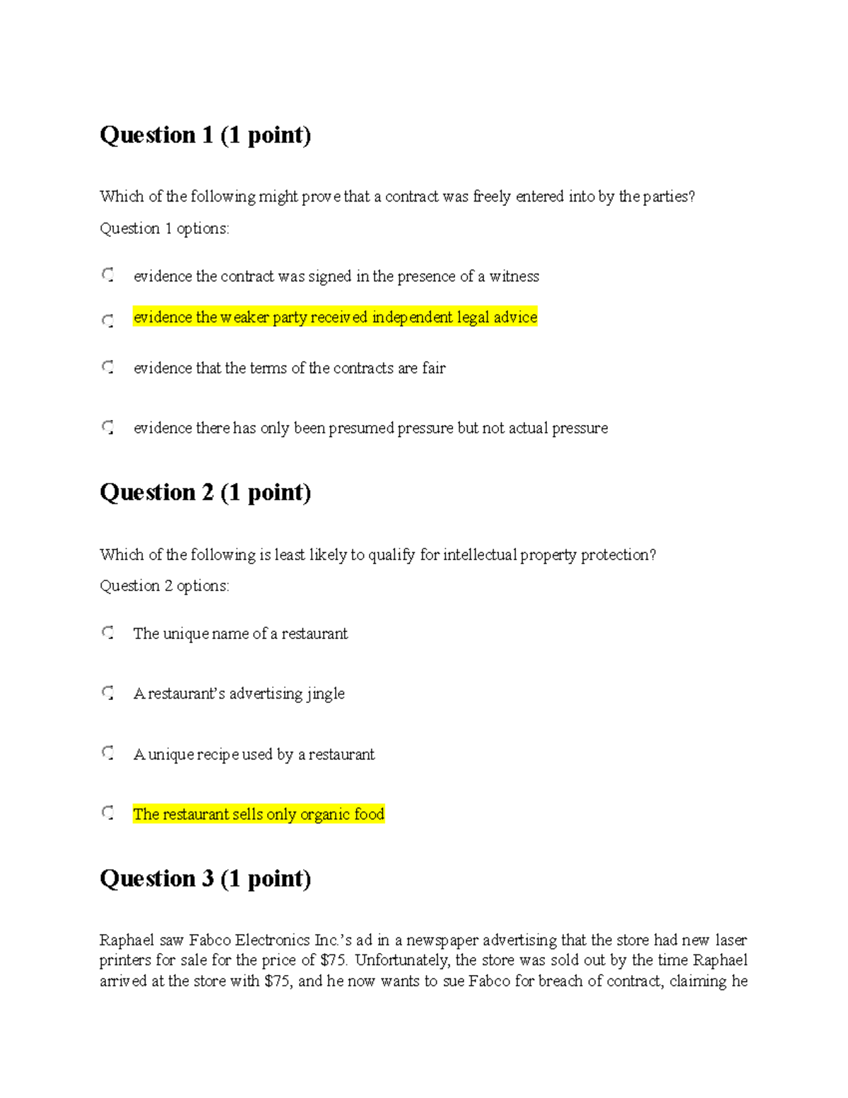 Blaw - Practice Questions For Final - Question 1 (1 Point) - Studocu