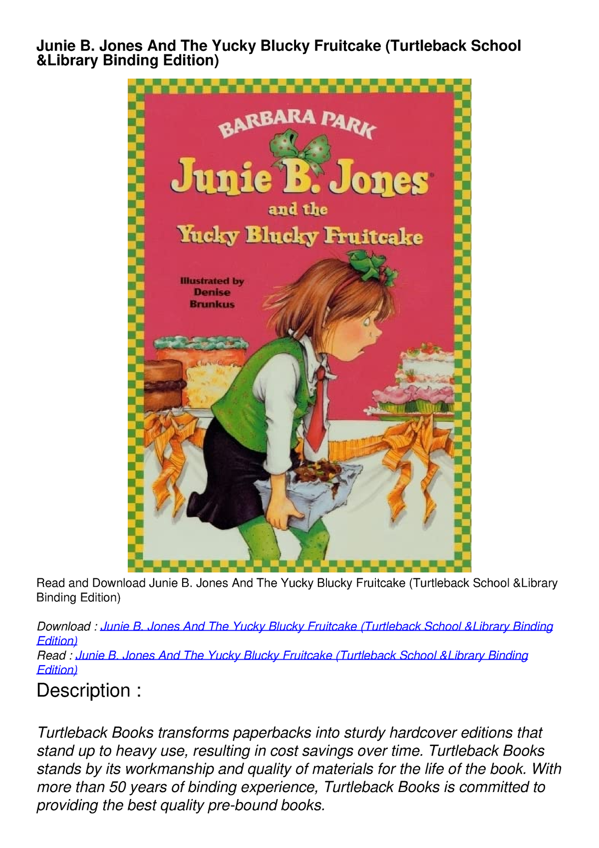 [PDF READ ONLINE] Junie B. Jones And The Yucky Blucky Fruitcake ...