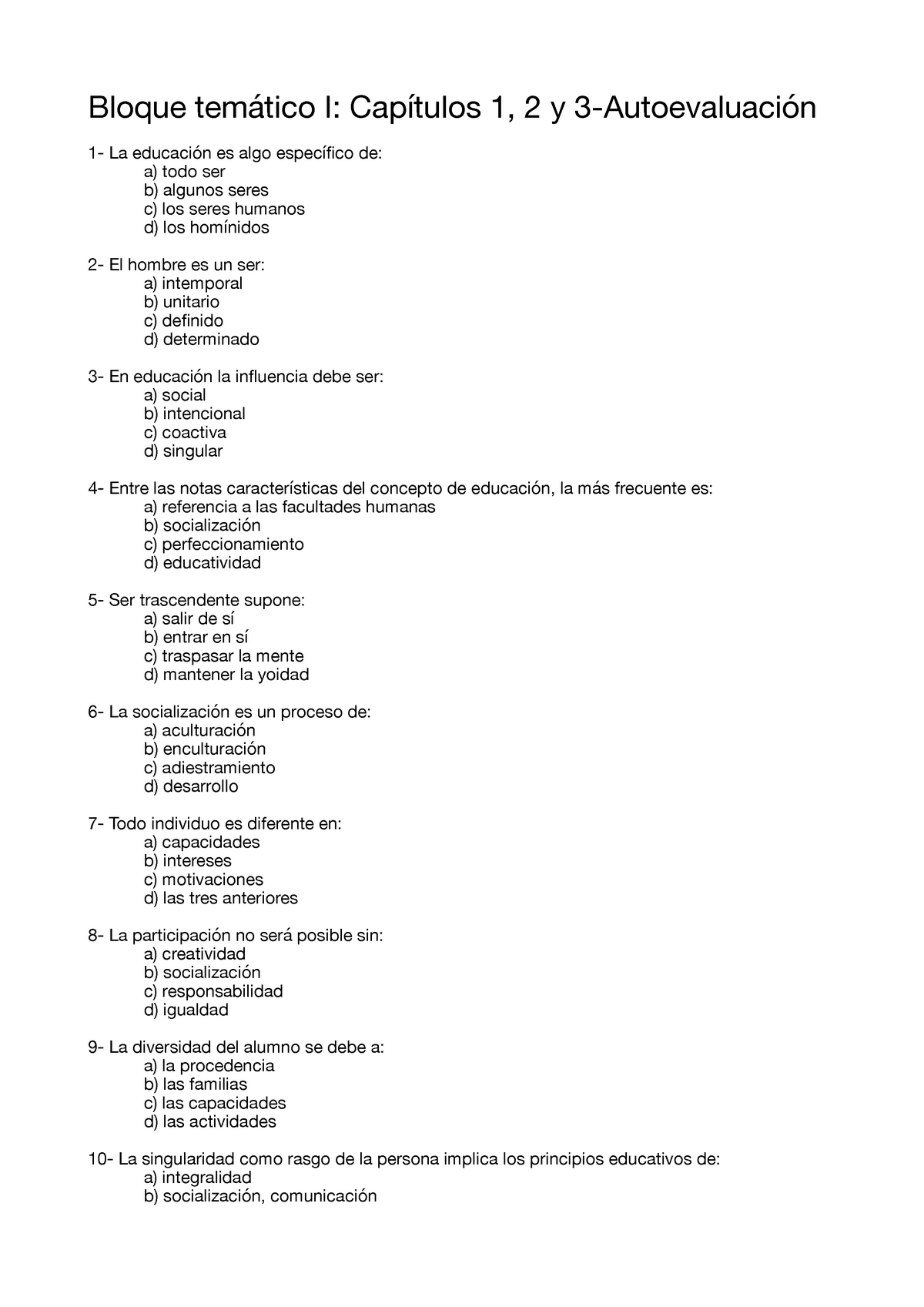 Autoevaluación - Bloque I (capítulos 1, 2 Y 3) Con Soluciones - Bloque ...