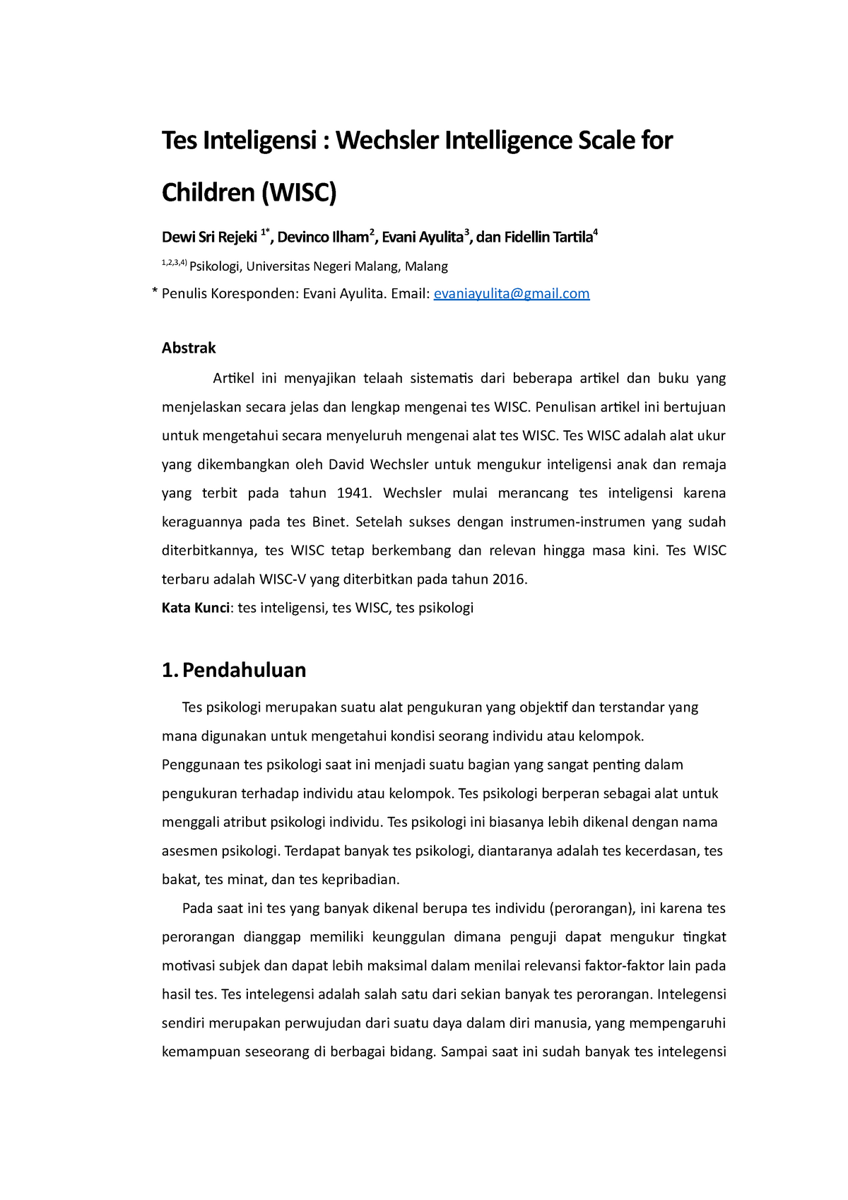 Tes Wechsler Intelligence Scale For Children - Tes Inteligensi ...