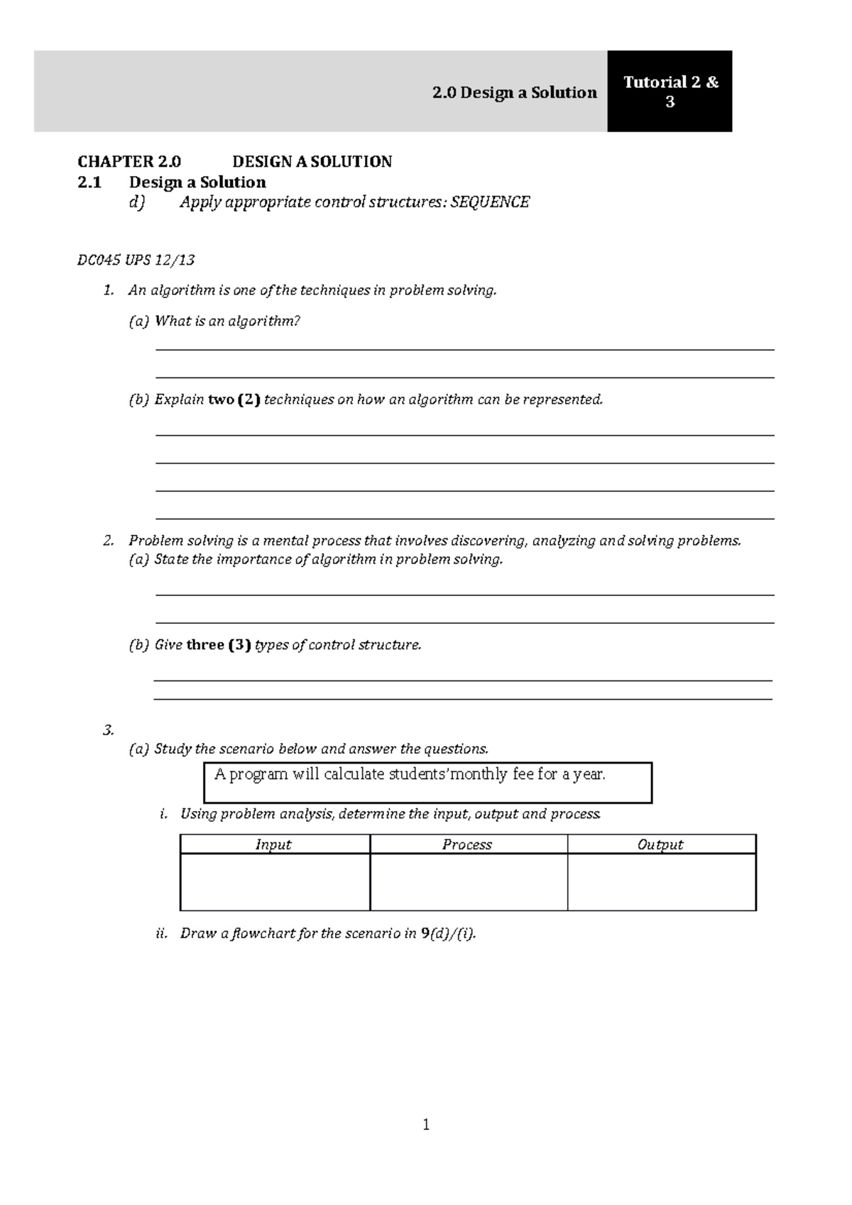 Sequence Tutorial 2 1 D Design Solution Algoritma Control Structure