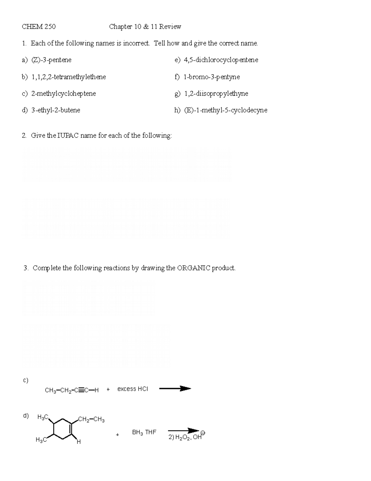 250 Wksht for Ch. 1011 F14 Review - CHEM 250 Chapter 10 & 11 Review 1 ...