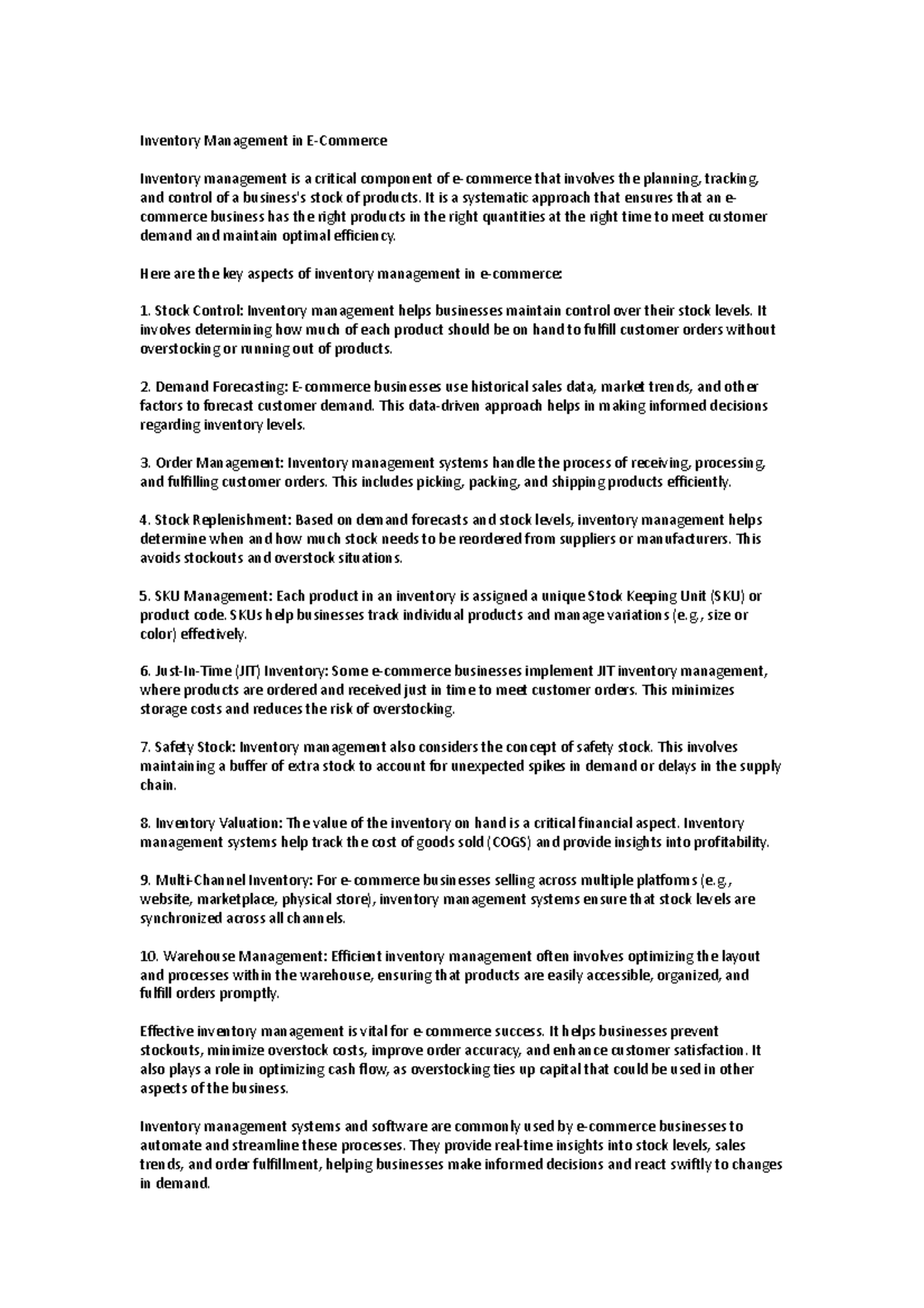 Inventory Management in E - Inventory Management in E-Commerce ...