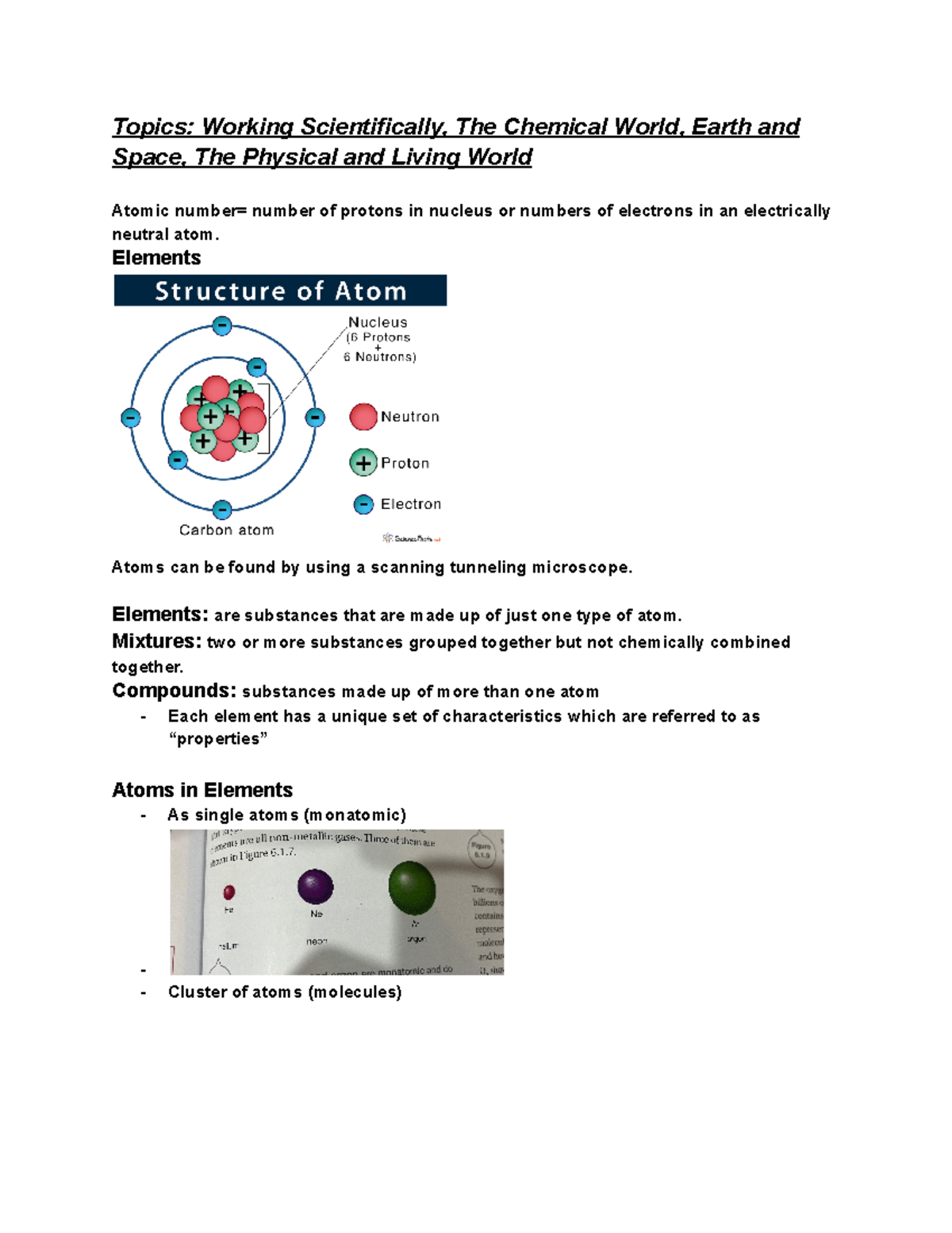 Science Yearly Notes - Topics: Working Scientifically, The Chemical ...