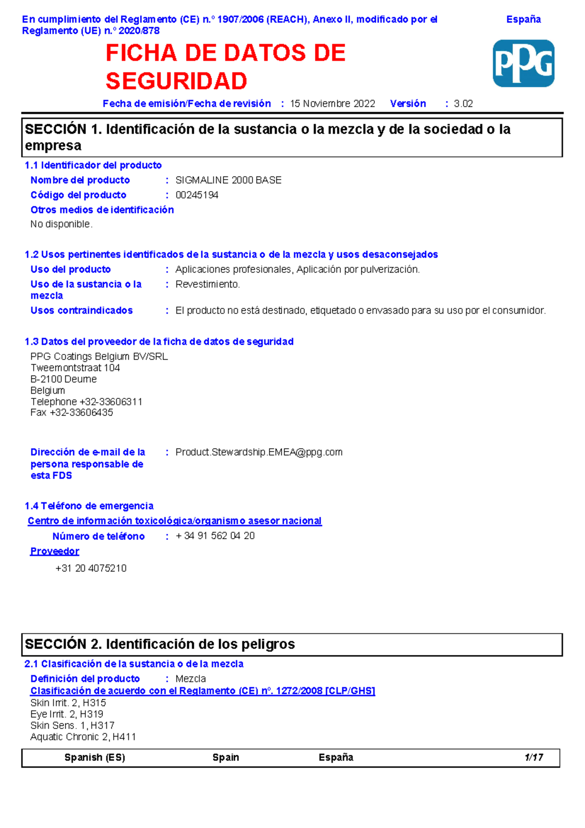 Sigmaline 2000 base - hoja de seguridad - SIGMALINE 2000 BASE FICHA DE ...