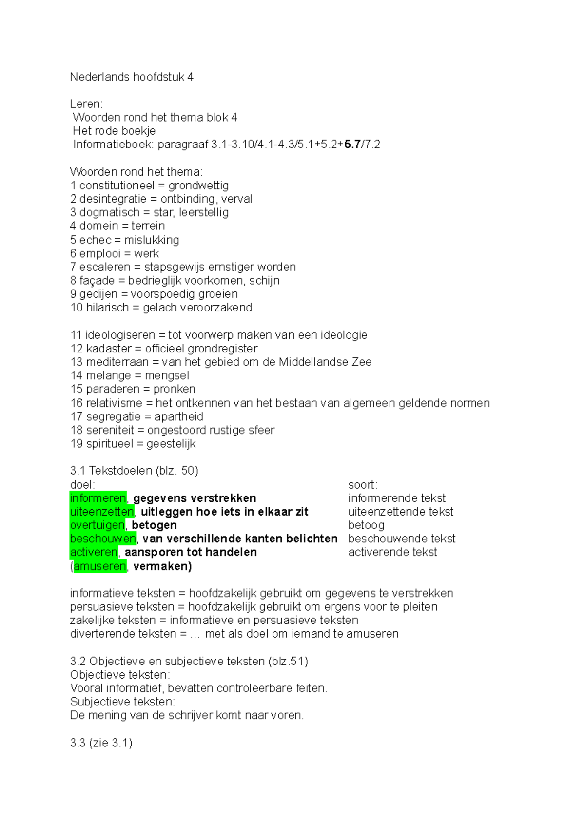 Nederlands Hoofdstuk 4 - 1-3.10/4.1-4.3/5+5+5/7. Woorden Rond Het Thema ...