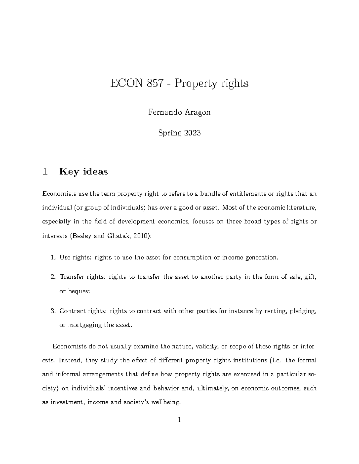 5 property rights notes ECON 857 Property rights Fernando Aragon