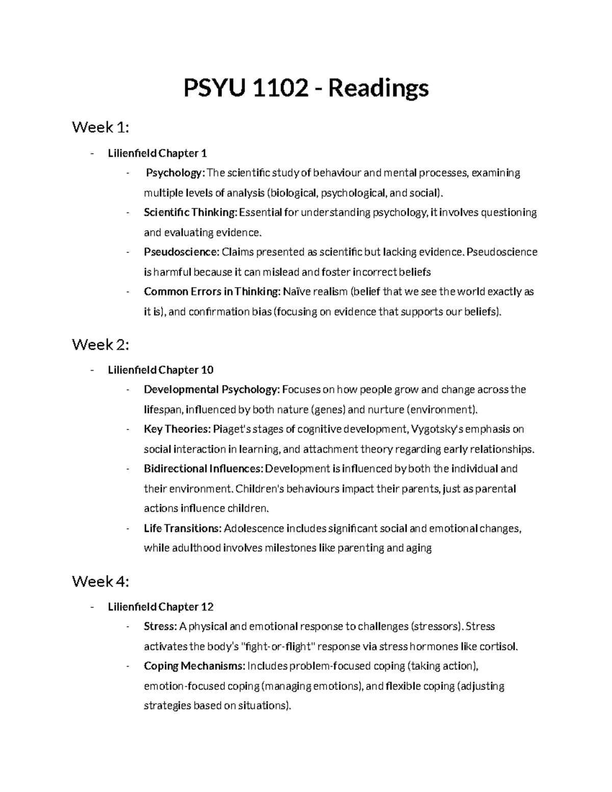 PSYU 1102 - Readings Notes - PSYU 1102 - Readings Week 1: Lilienfield ...