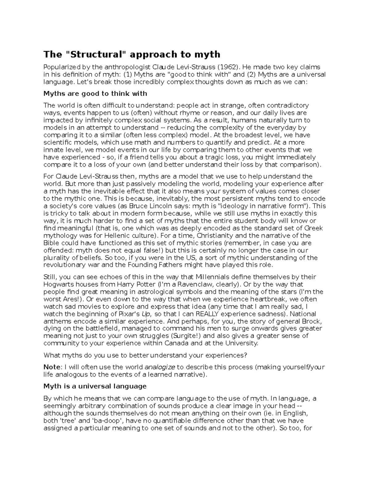 Structural approach of myth clas 1p97 - The 