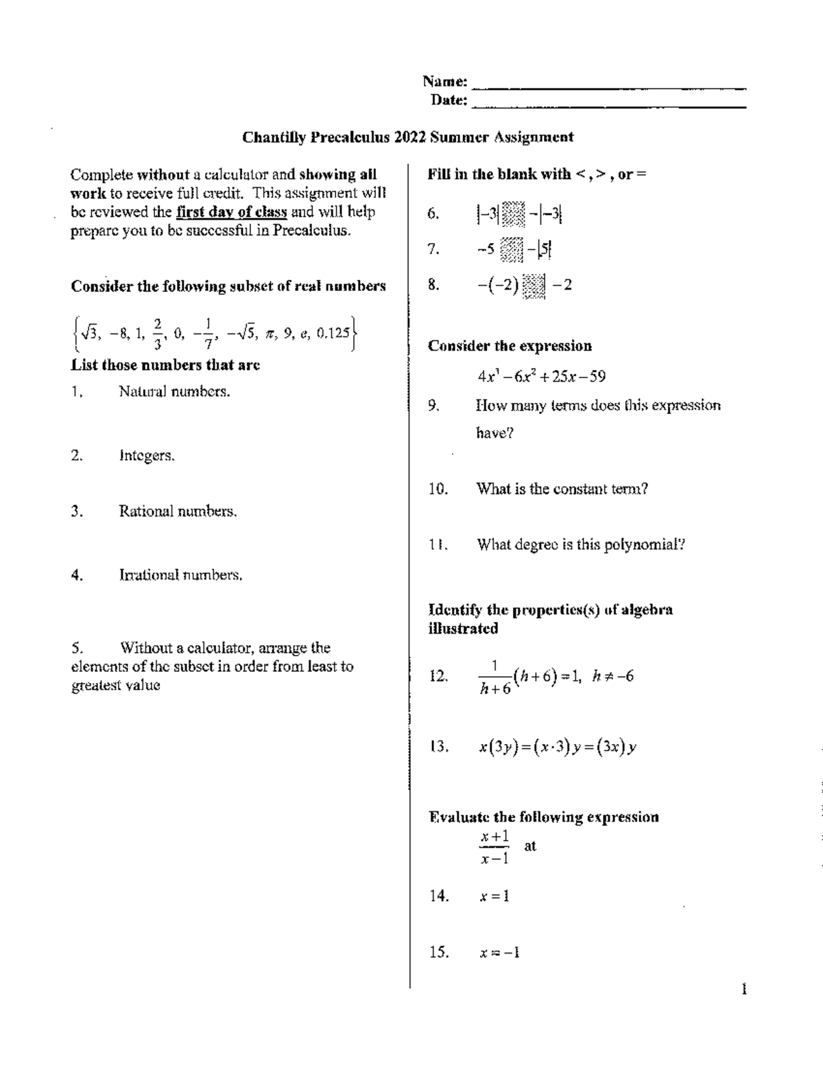 22-23 Precalc Summer Packet - Studocu