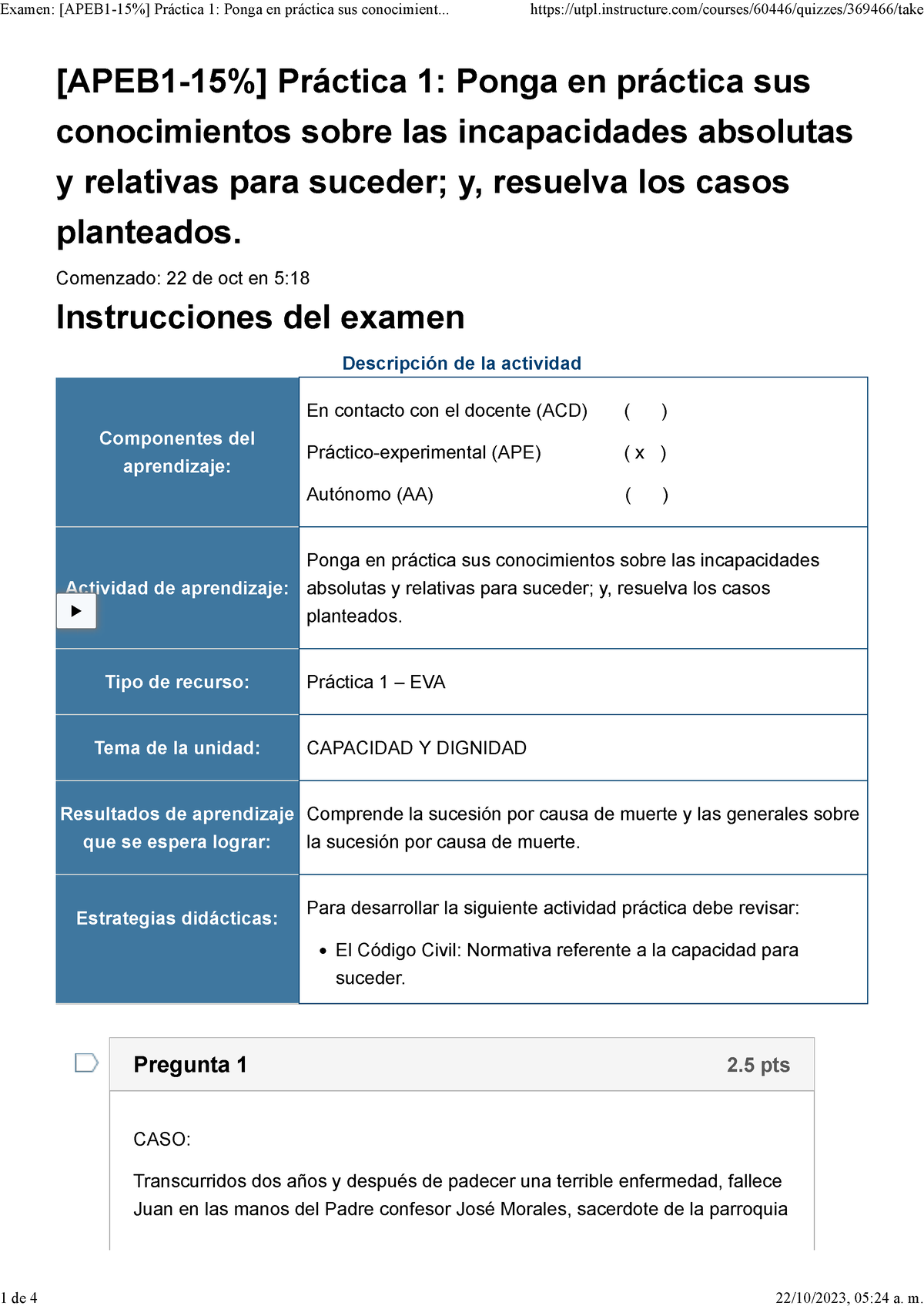 Examen [APEB 1-15 ] Práctica 1 Ponga En Práctica Sus Conocimientos ...