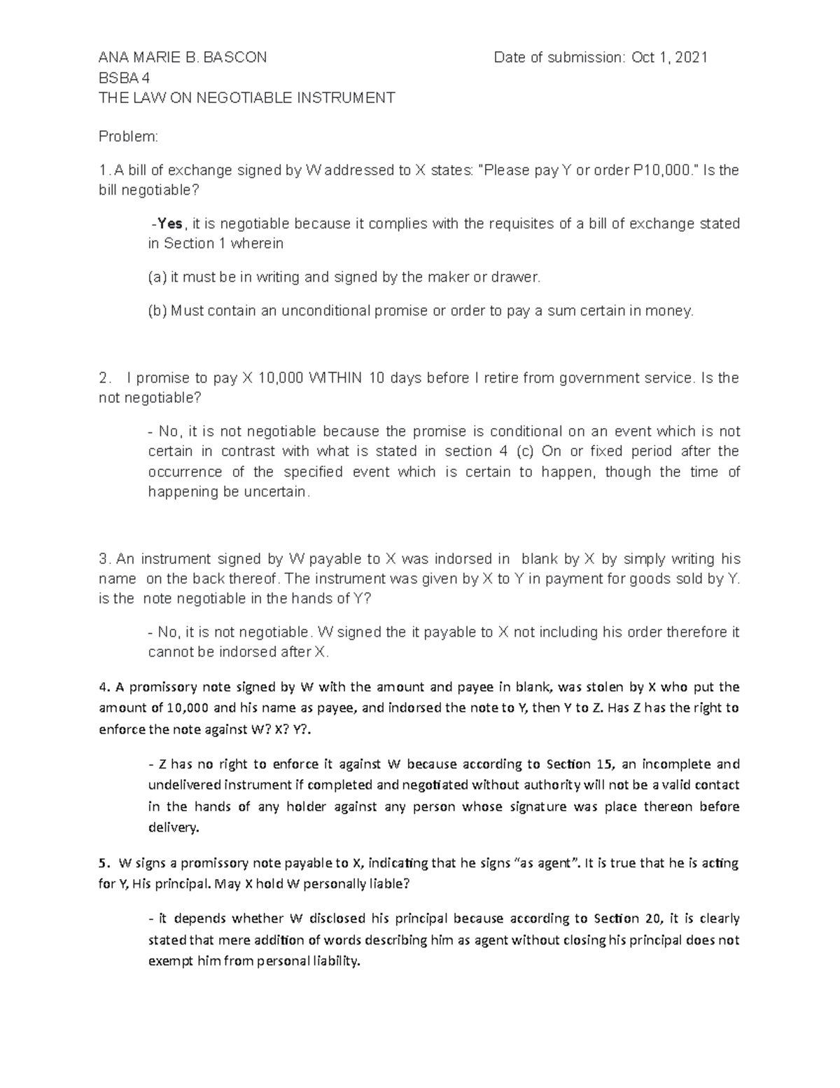 NEGO. ASS - a case study - ANA MARIE B. BASCON Date of submission: Oct ...