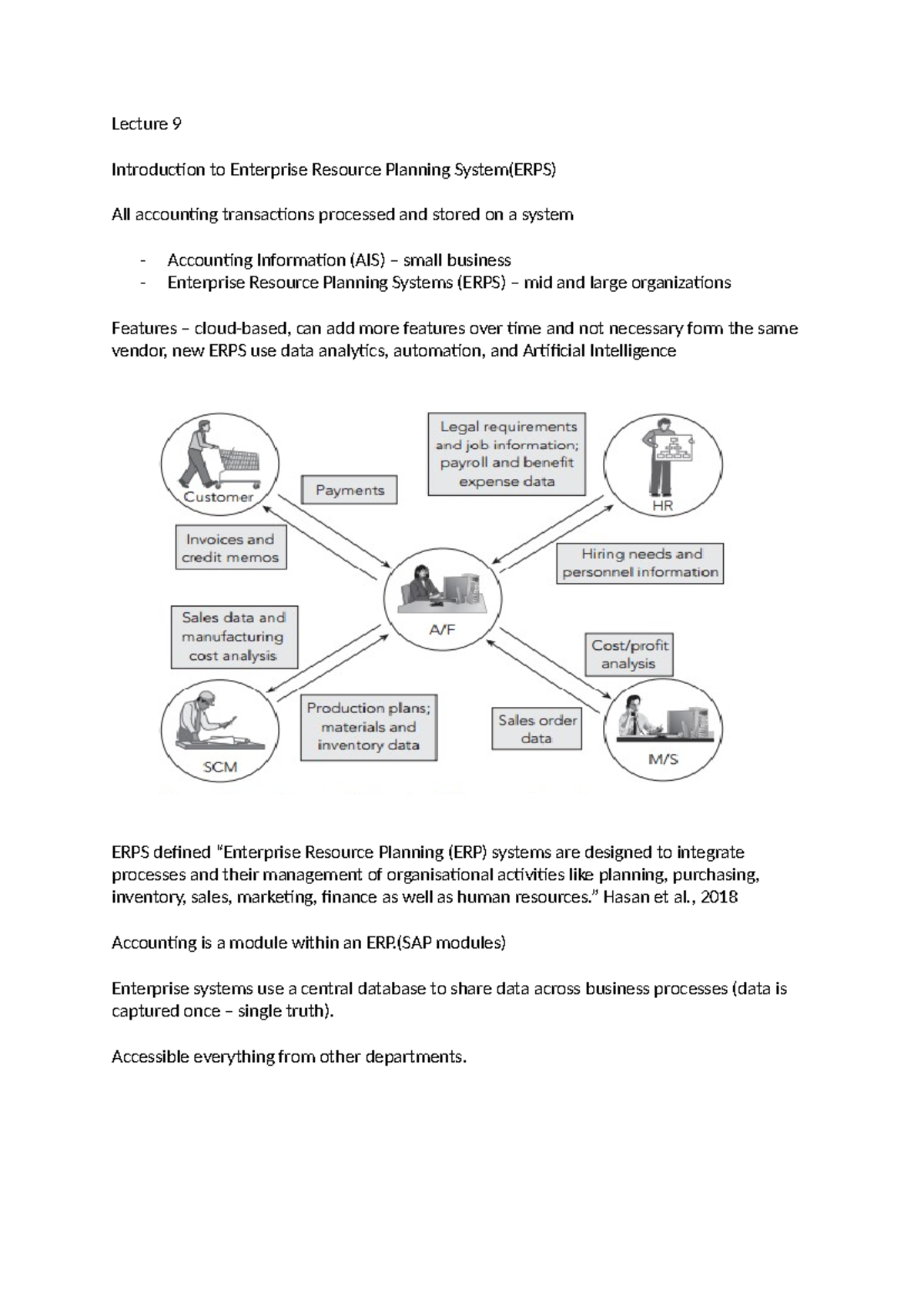 Lecture 9 - notes - Lecture 9 Introduction to Enterprise Resource ...