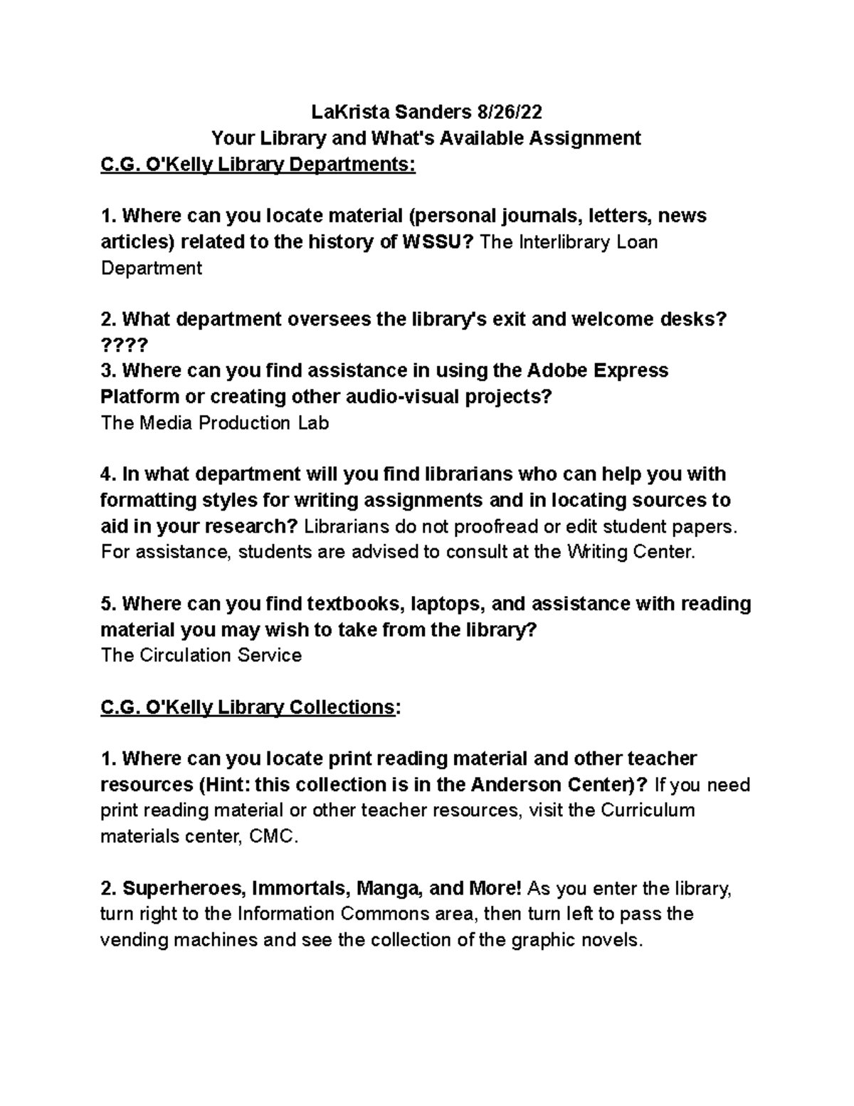 Your Library and What's Available AssiggnmentLa Krista Sanders