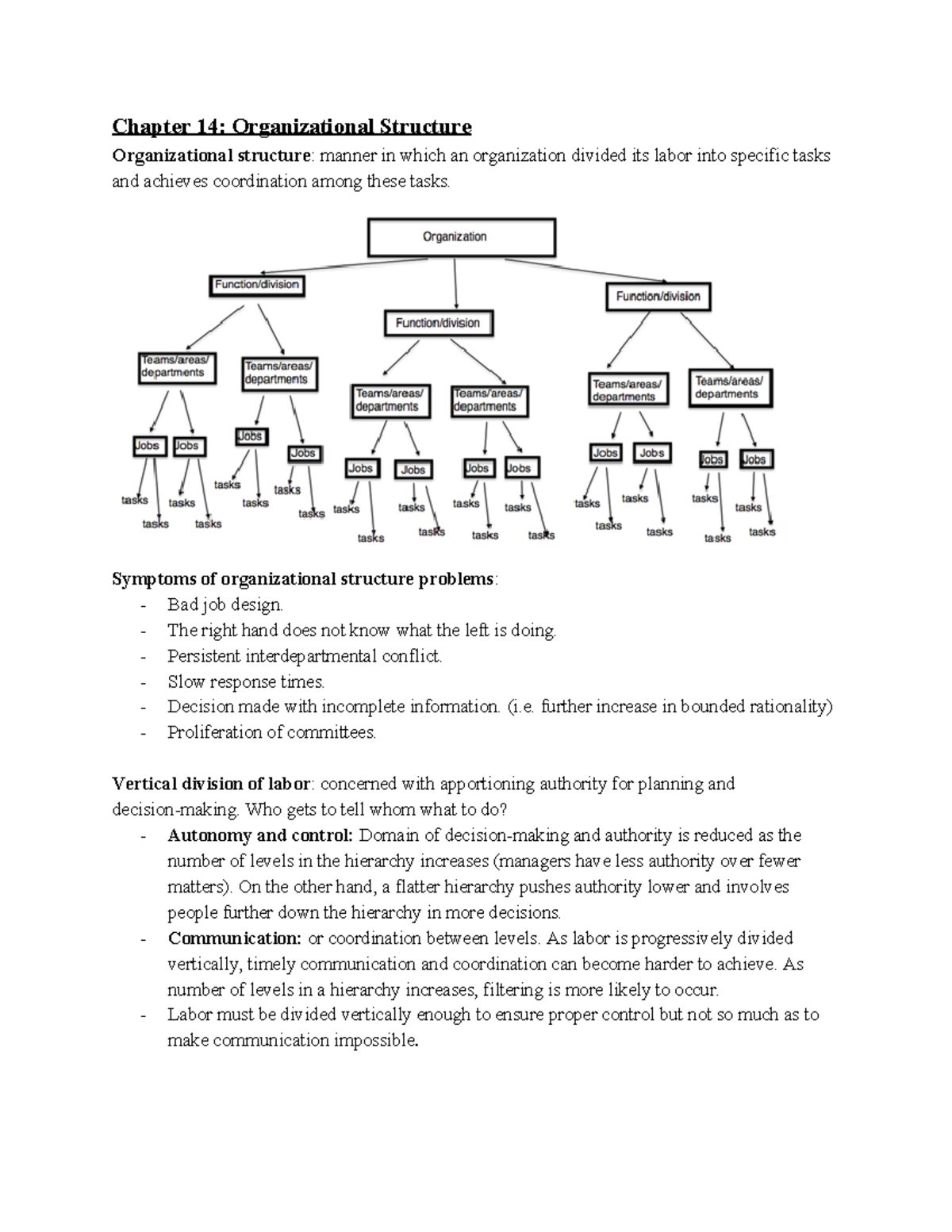 Chapter-14 - Textbook Notes - Chapter 14: Organizational Structure ...