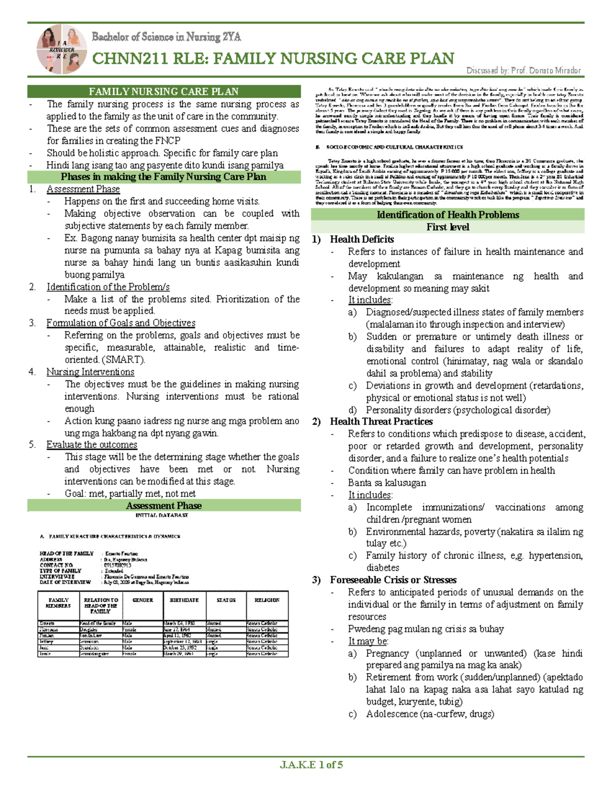 WK420-20Family 20Nursing 20Care20Plan - Bachelor of Science in Nursing ...