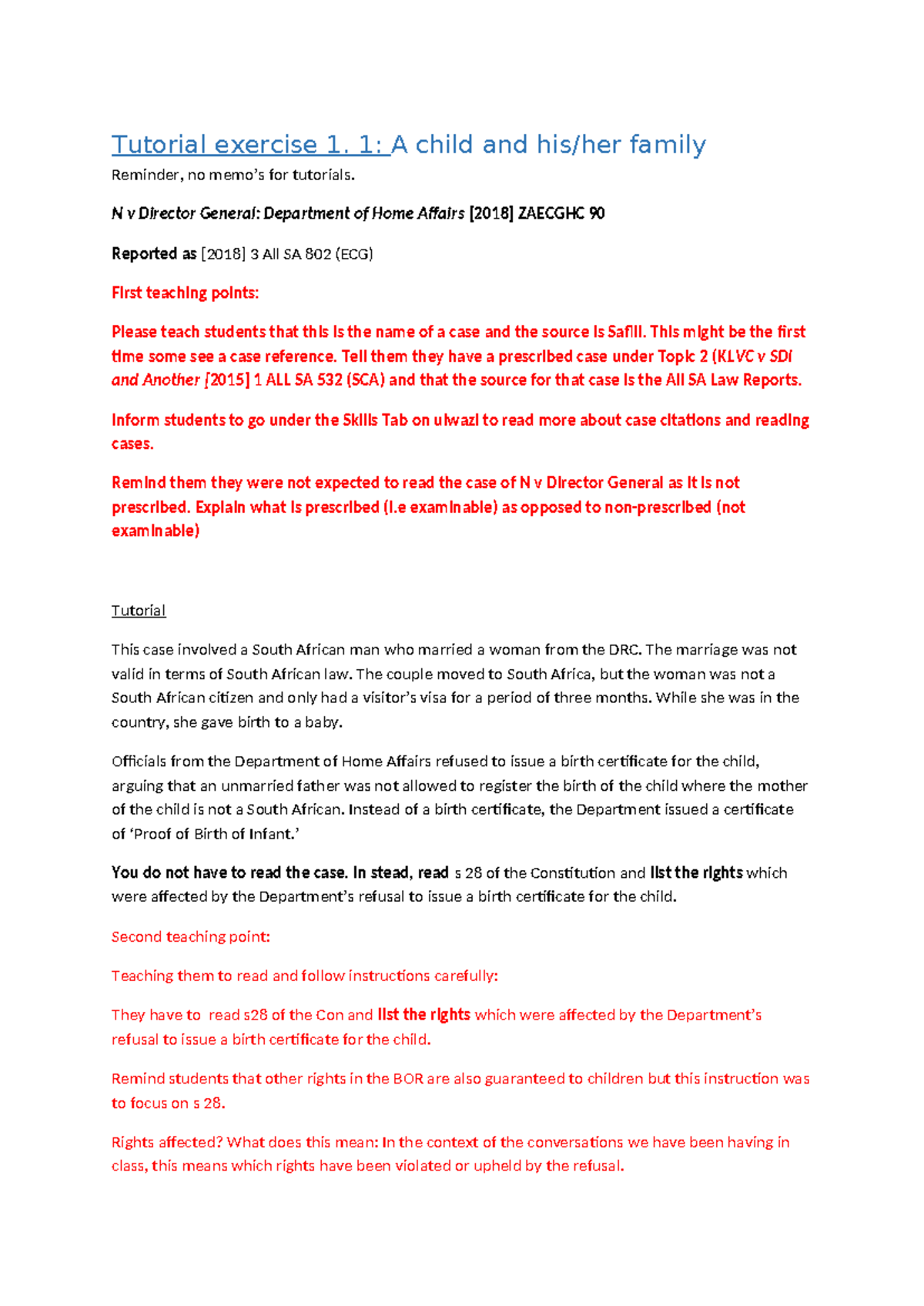 Tutorial+exercise+1+memo - Tutorial exercise 1. 1: A child and his/her ...