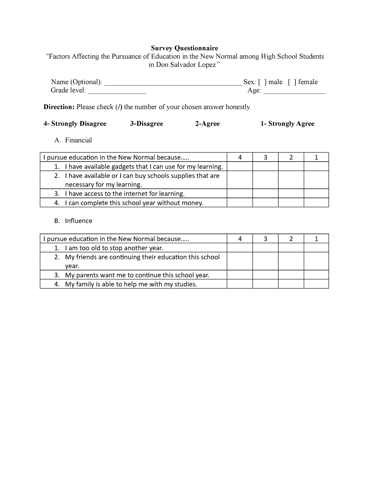 Research Questionnaire Sample In Qualitative Research Survey 