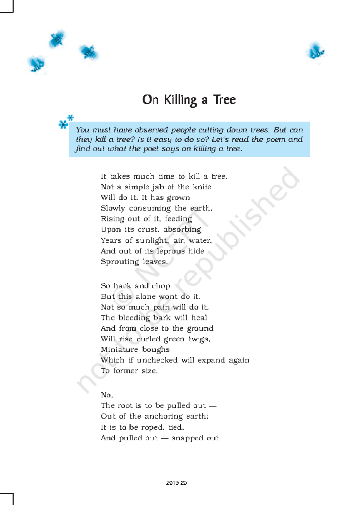Ncert Book for Class 9 English Poem On Killing a Tree You must have