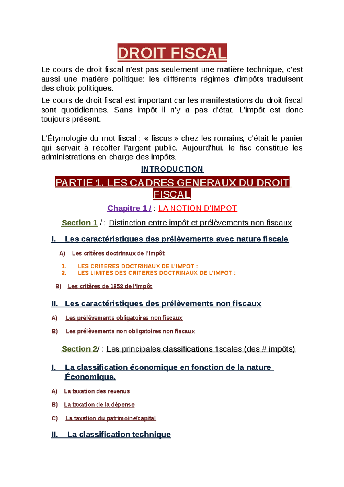 Cours du Droit Fiscal - DROIT FISCAL Le cours de droit fiscal n'est pas ...