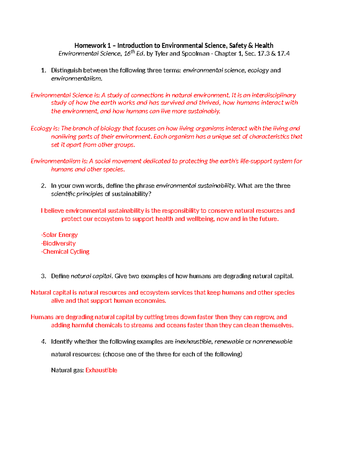 Homework 1 – Introduction to Environmental Science - Homework 1 ...